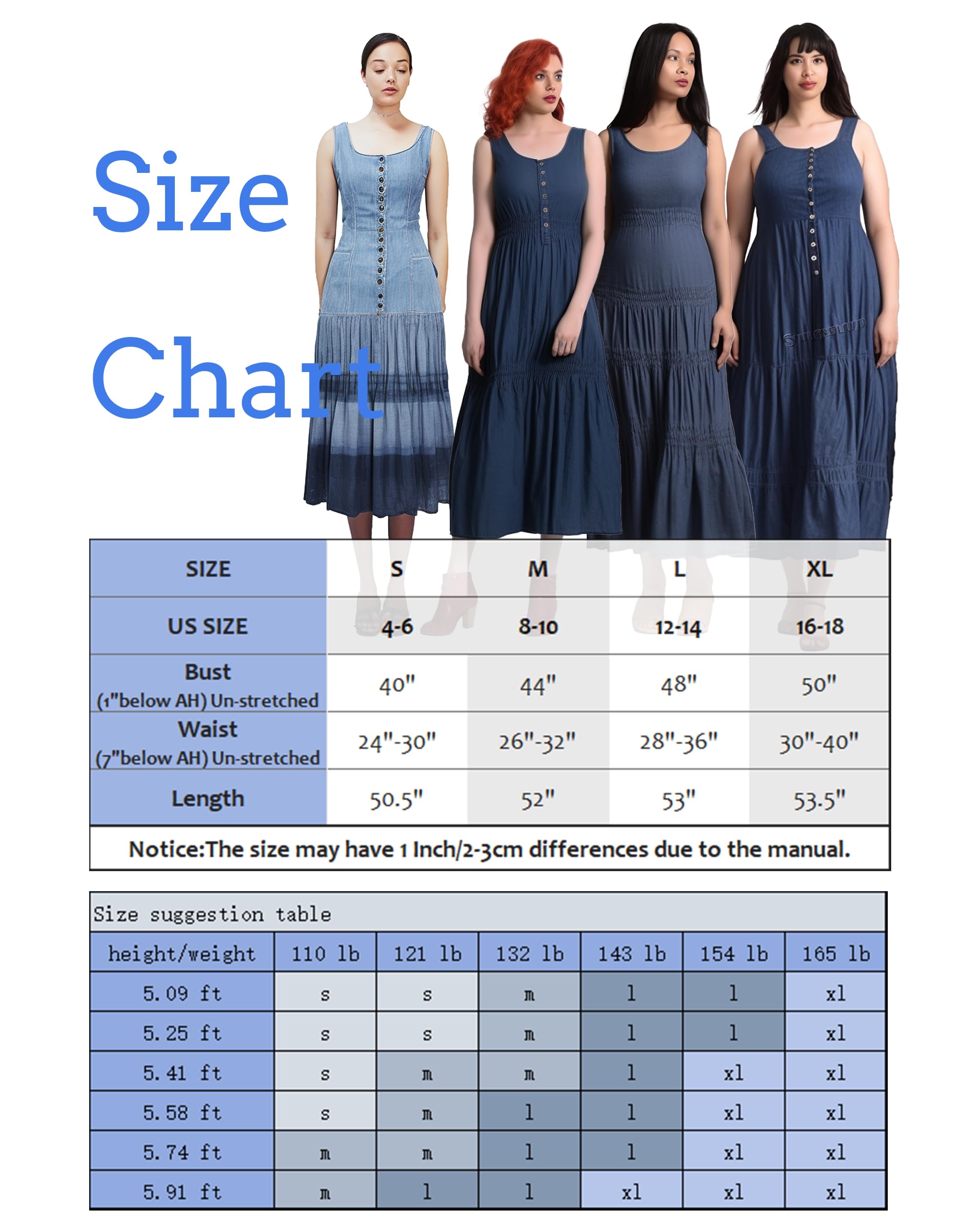 Women's Cotton Denim Maxi Dress - Casual Summer Sundress for Beach, Vacation & Everyday Wear