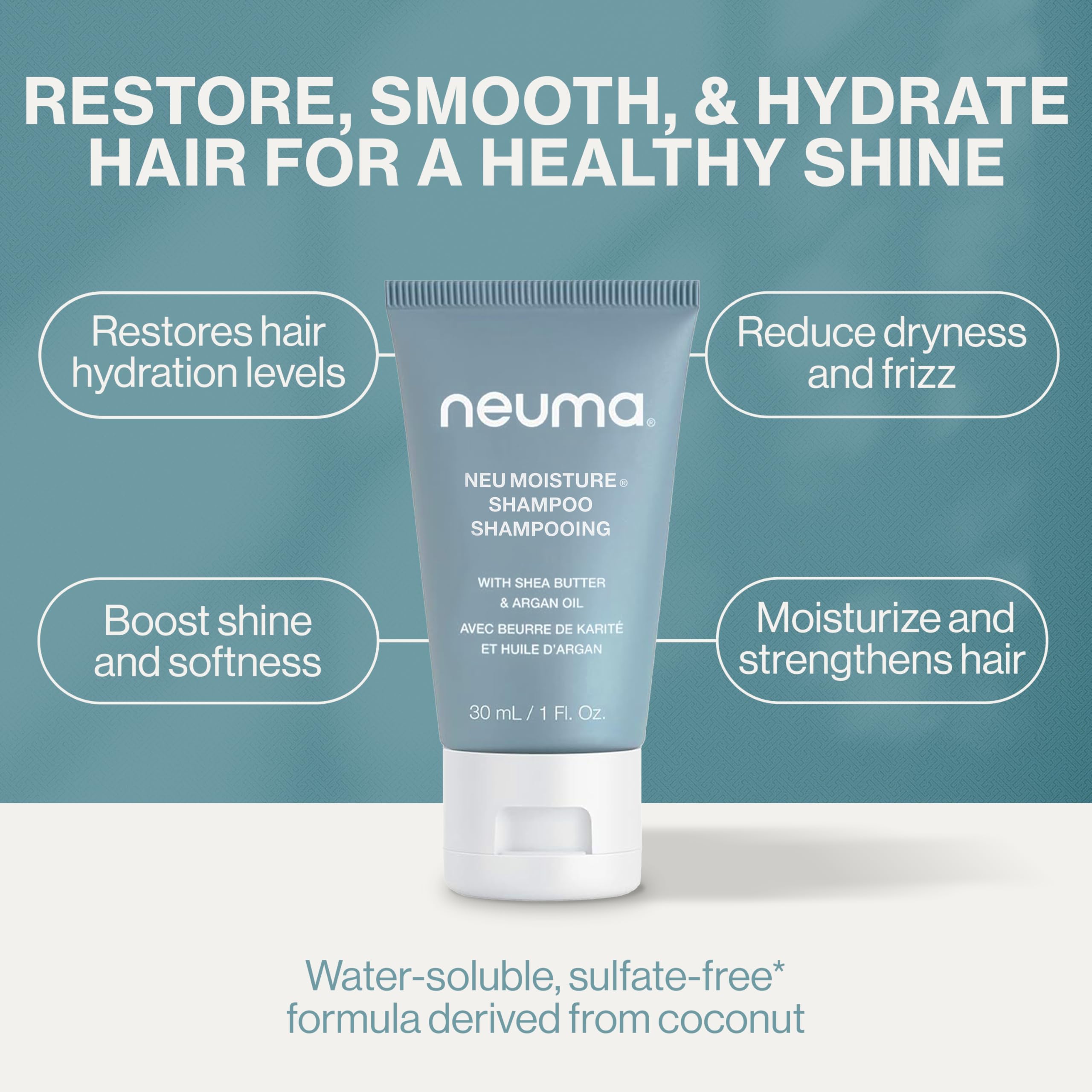 Neuma Neu Moisture Shampoo for Dry Hair - Hydrating Lavender, Mandarin & Vanilla Scented Shampoo | Sulfate-Free & Color Safe | Perfect for Daily Moisture Boost & Relaxing Aromatherapy Shower Experience