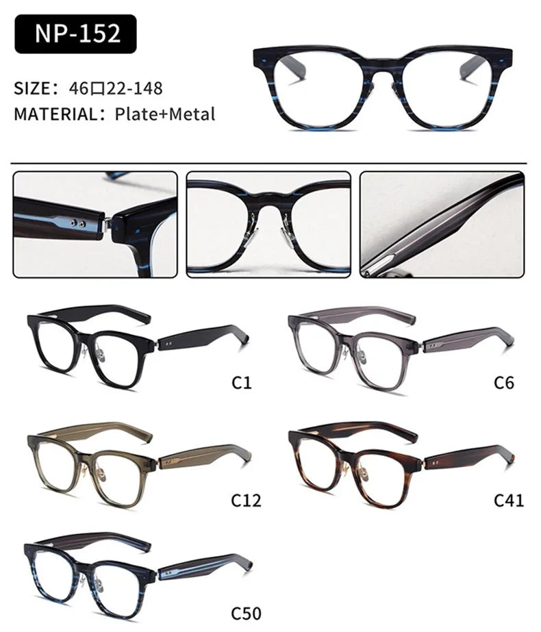 Stylish Aimee Unisex Full Rim Square Titanium Acetate Eyeglasses Frame 14152 - Lightweight & Durable for Work, Reading & Everyday Wear
