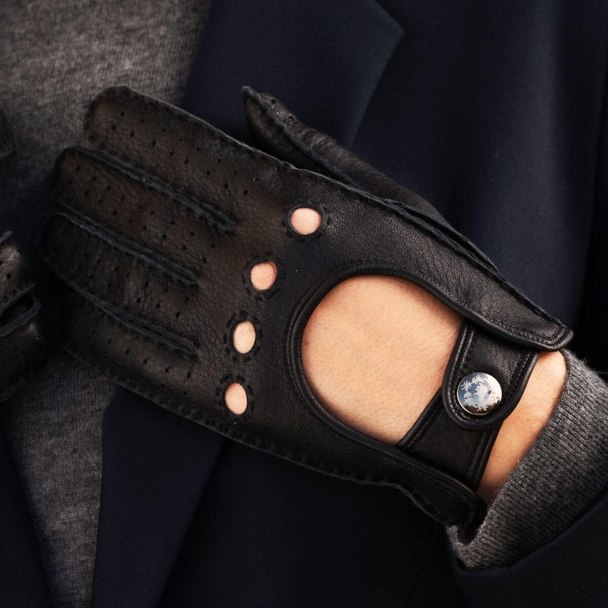 Premium Women's Winter Gloves - Maria Black Genuine American Deerskin Leather Driving Gloves (Black) - Warm & Stylish for Cold Weather Commuting, Driving & Outdoor Activities