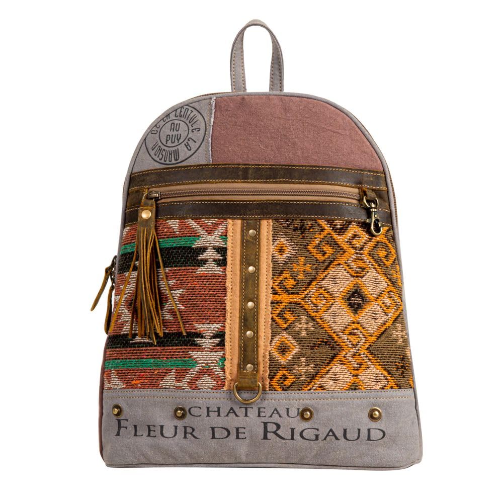 Myra Vintage Western Leather Backpack for Women - Upcycled Canvas & Leather Laptop Bag - Perfect for Travel, Work & College - Rigaud Rail Collection