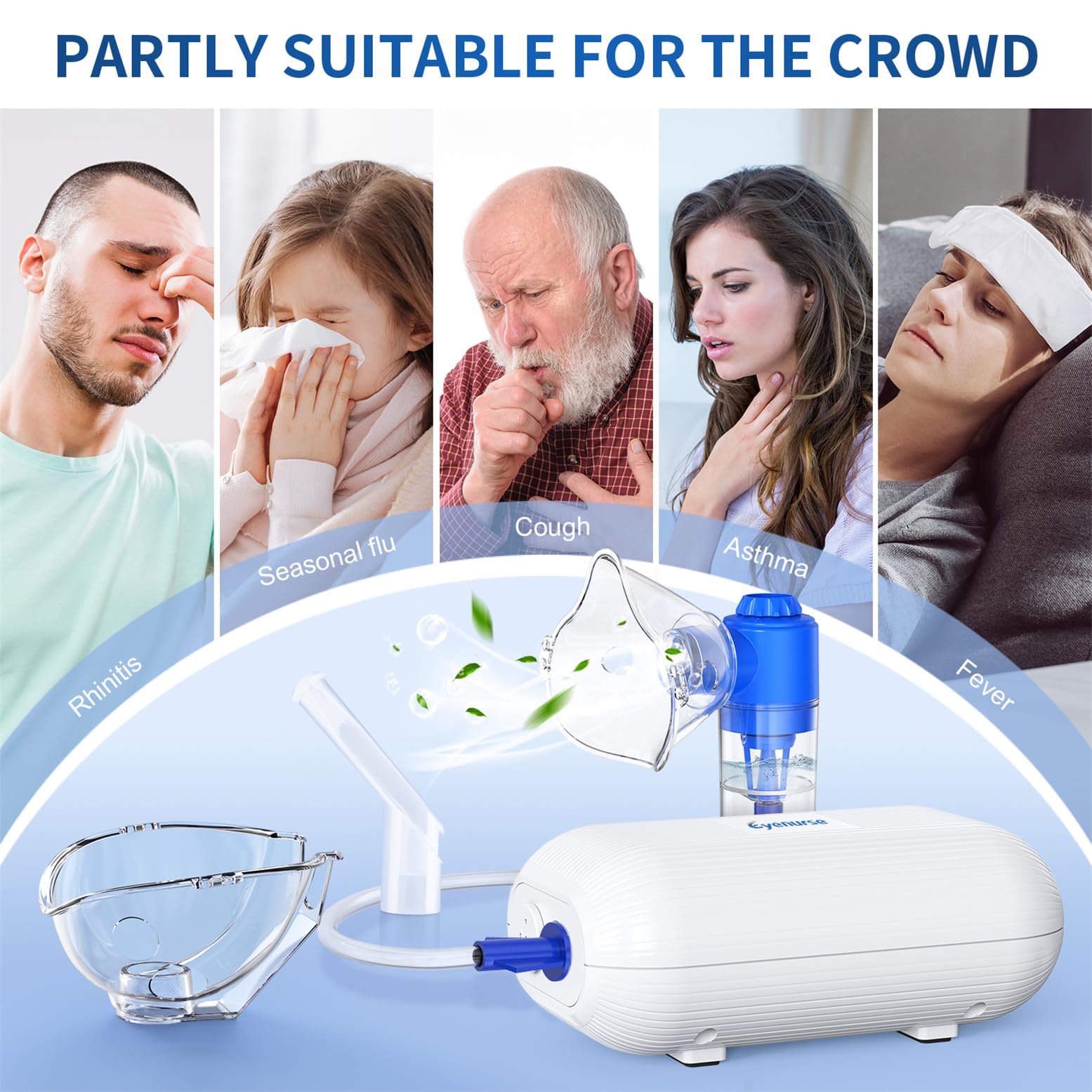 Portable Nebulizer Machine for Adults & Kids - Quiet Breathing Treatment with Mouthpiece & 2 Masks - Complete Nebulizer System with Tubing Kit - Ideal for Home Use, Travel & Asthma Relief