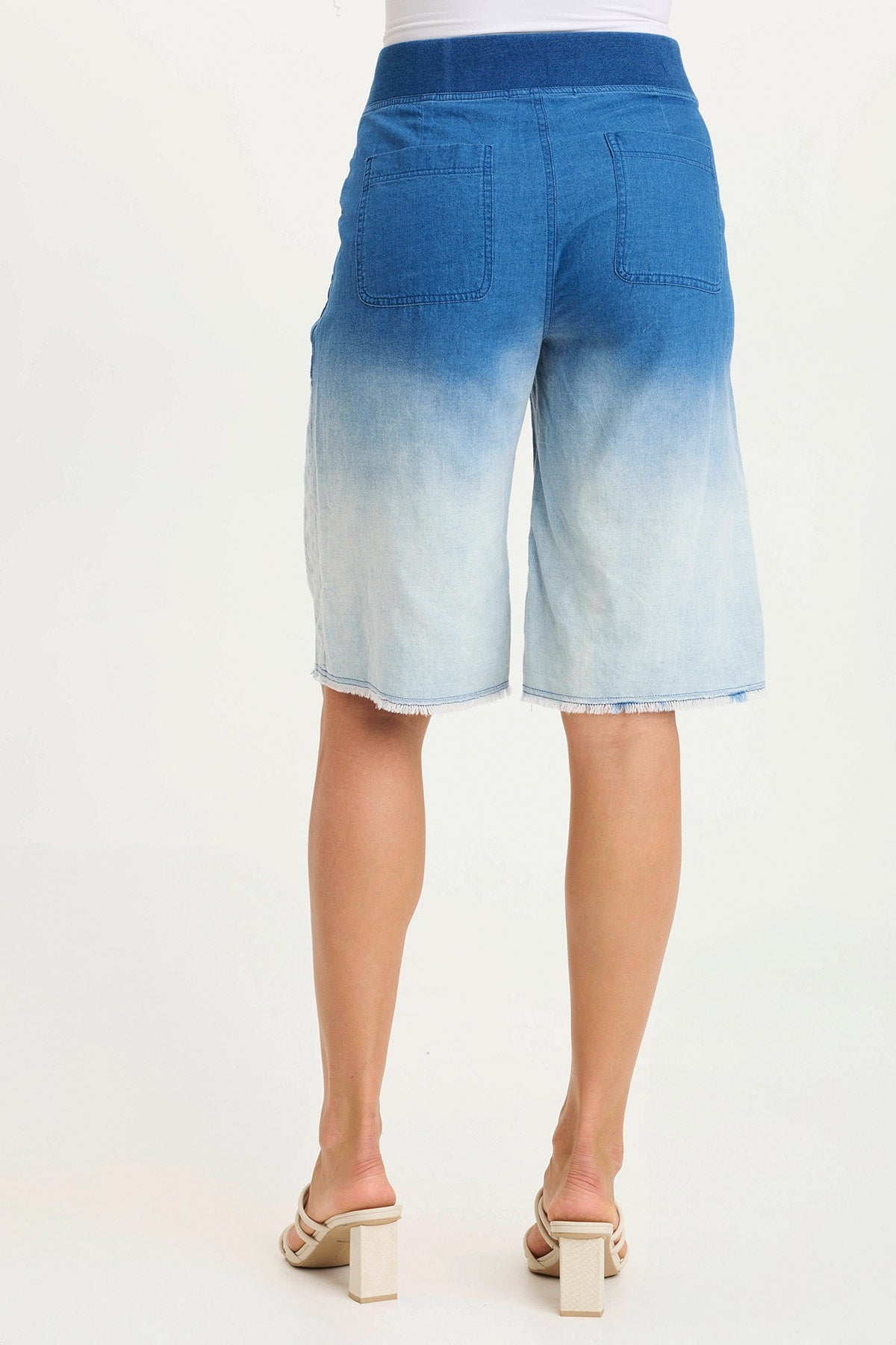 Themia Women's Indigo Twill Pull-On Bermuda Shorts - Comfortable Stretch Waist, Casual Summer Wear for Outdoors, Travel & Lounge