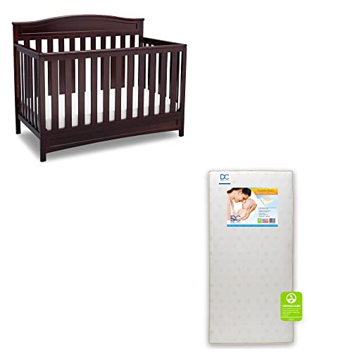 Delta Children Emery 4-in-1 Convertible Crib with Toddler Mattress - Dark Chocolate Finish & Twinkle Stars Design | Nursery Bedroom Furniture for Babies & Toddlers | Safe & Stylish Sleep Solution for Newborns to Kids