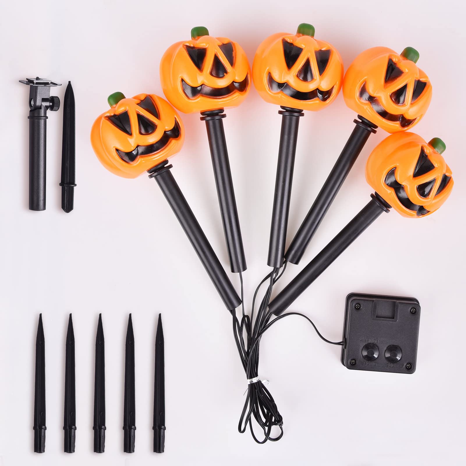 10 Pack Solar Halloween Pumpkin Stake Lights - Waterproof Outdoor Garden & Yard Decorations for Halloween Party, Pathway, Porch, and Patio Lighting