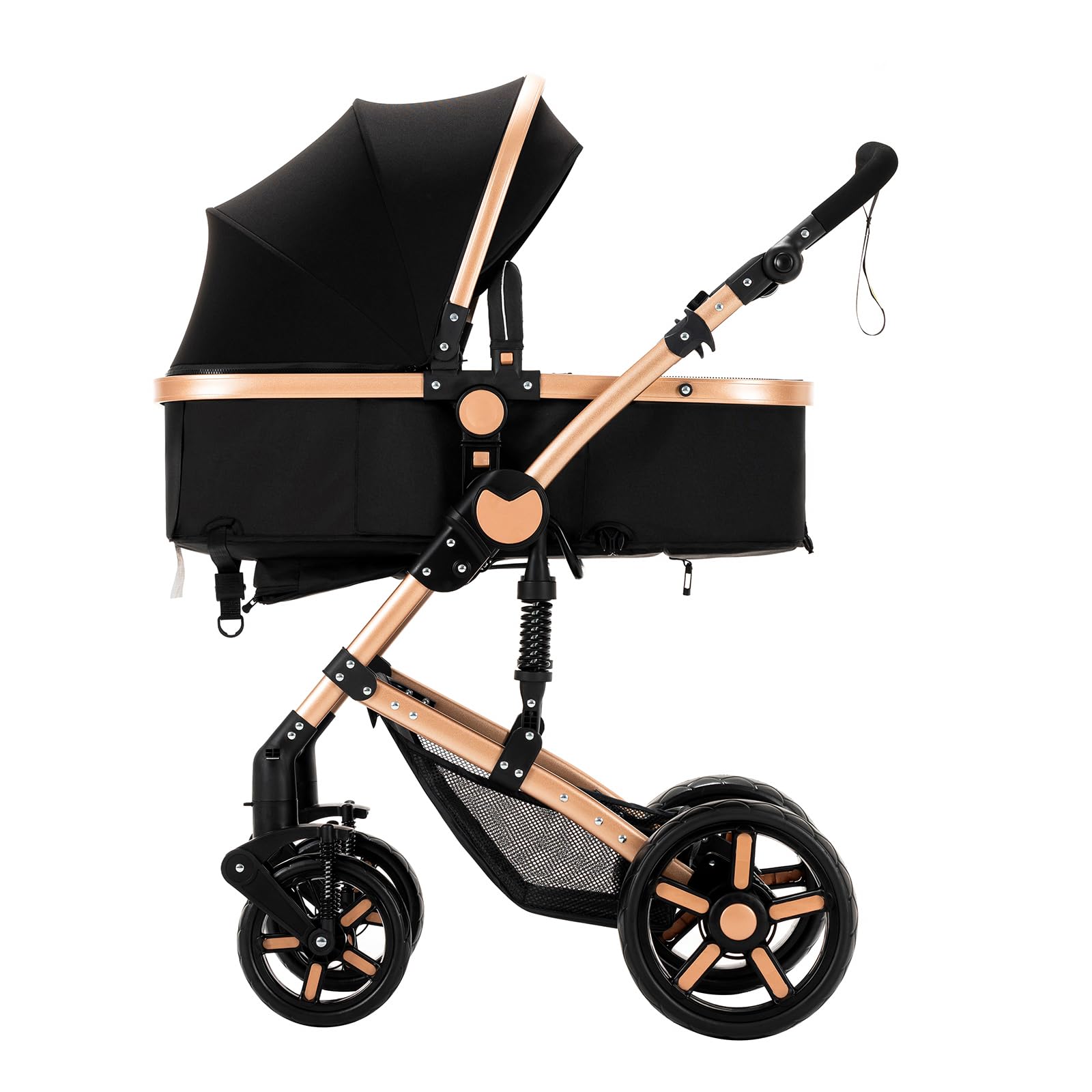 3 in 1 Baby Travel System - Reversible Stroller with Car Seat Base | Foldable Luxury Pram for Newborn & Toddler | Portable Pushchair for Shopping, Park & Travel (UD588-BLACKGOLD)