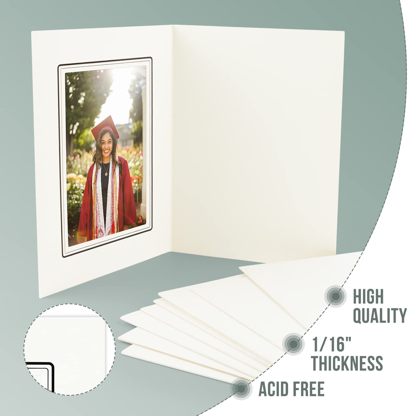 100 Pack 4x6 Photo Folders & Cardboard Picture Frames - Ivory with Black Lining for Portraits, Invitations | Perfect for Graduation, Wedding, Christmas & Special Events | Archival Quality Photo Storage Solution