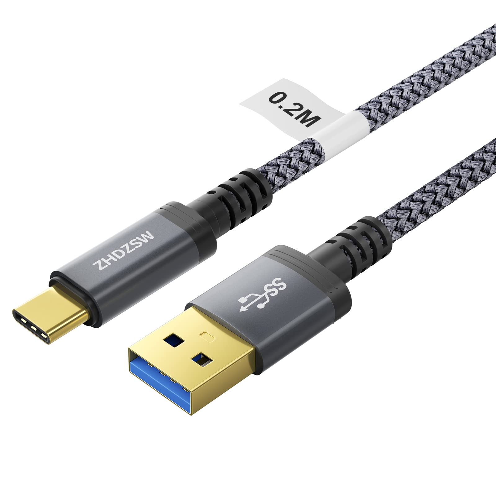 Kiuet 0.2M USB A to USB 3.1 Gen 2 Cable - 10Gbps High Speed Data Transfer & 3.1A Fast Charging - Compatible with Samsung Galaxy S23/S22/S21, External SSD (SanDisk Extreme, Crucial X8, WD) & Android Auto - Perfect for Gaming, File Backup & Car Charging