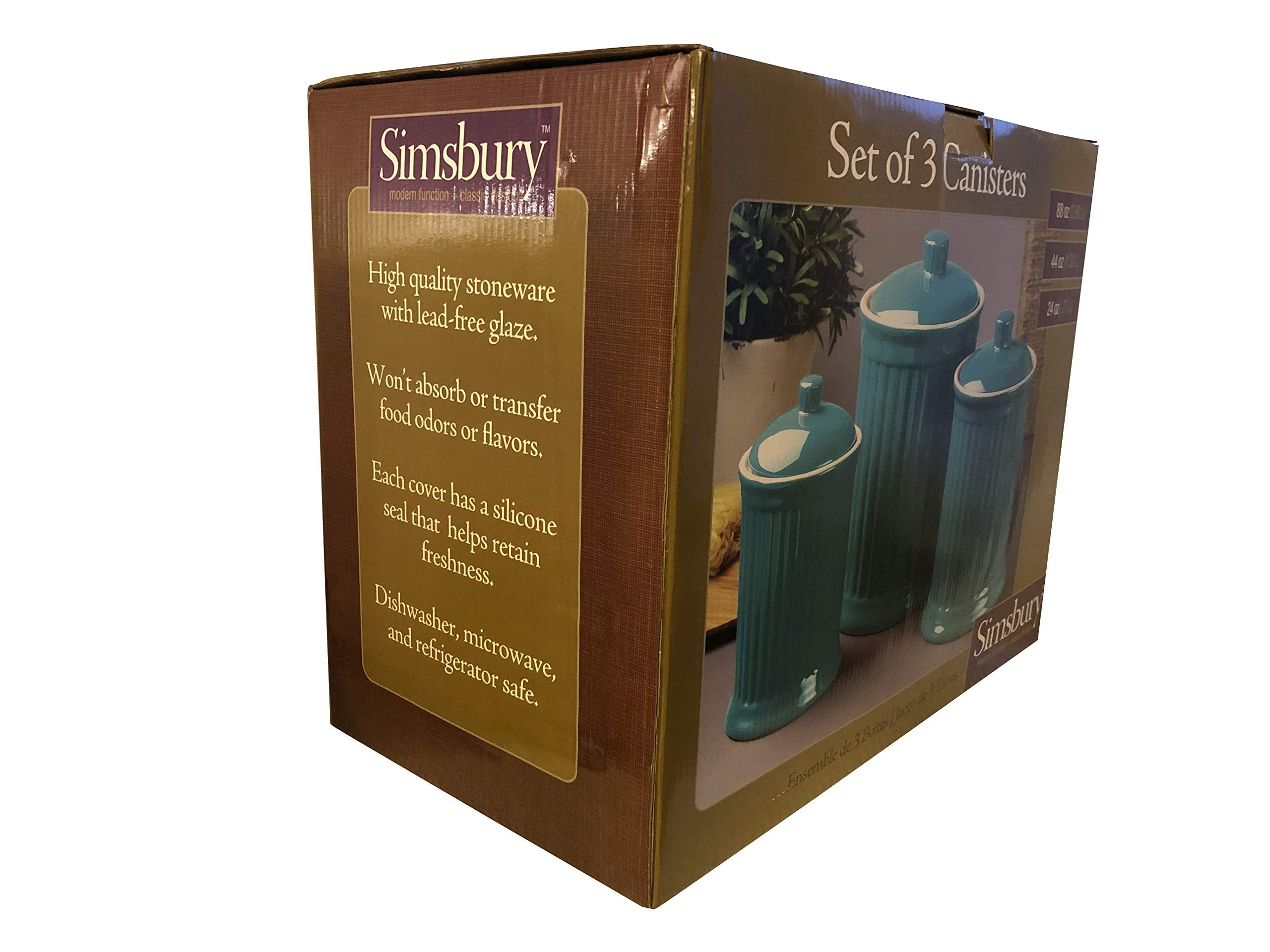 Omniware Simsbury 3-Piece Stoneware Canister Set - Airtight Kitchen Storage Containers with Silicone-Sealed Lids, Lead-Free & Dishwasher Safe - Farmhouse-Style Flour, Sugar, Coffee Canisters (Black) - Perfect for Pantry Organization & Baking Essentials Storage
