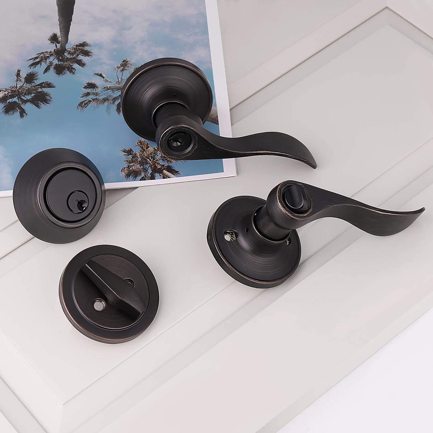 5 Pack Oil Rubbed Bronze Exterior Door Handle with Deadbolt Lock Set - Single Cylinder Keyed Alike Entry Lockset for Home Security - Perfect for Front Doors, Back Doors & Rental Properties