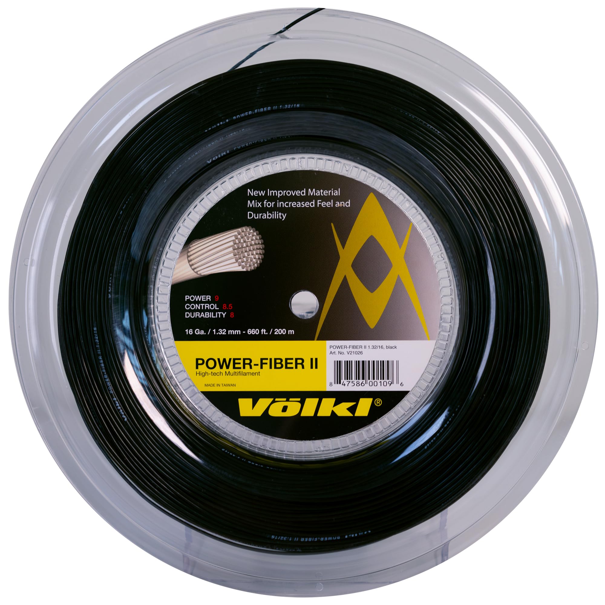 Volkl Power Fiber II Tennis Racket String - High Performance 16G Black Reel for Power, Spin & Vibration Control | Perfect for Competitive Players & Stringing Professionals