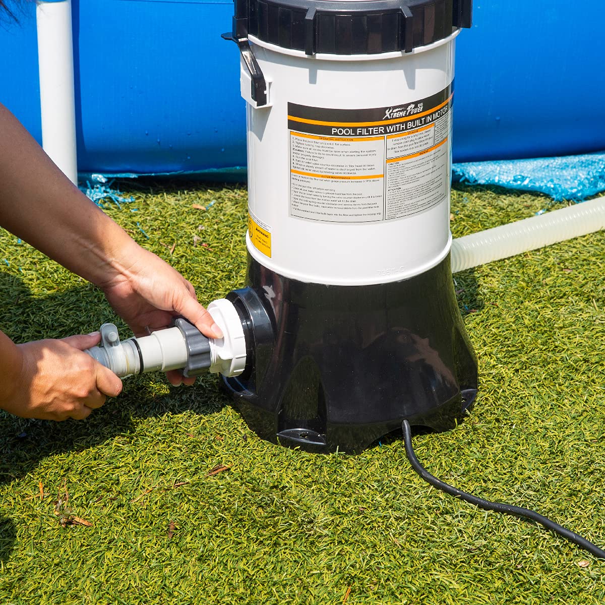 XtremepowerUS 1500 GPH Above Ground Pool Cartridge Filter System with Built-in Pump & Pressure Gauge - Perfect for Backyard Swimming Pools, Inflatable Pools, and Water Filtration Maintenance