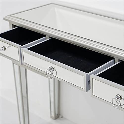 Silver Glass Finish Mirrored Writing Desk & Vanity Dressing Table for Women with Drawers - Elegant Makeup Table, Study Desk & Media Console for Bedroom, Office & Dressing Room