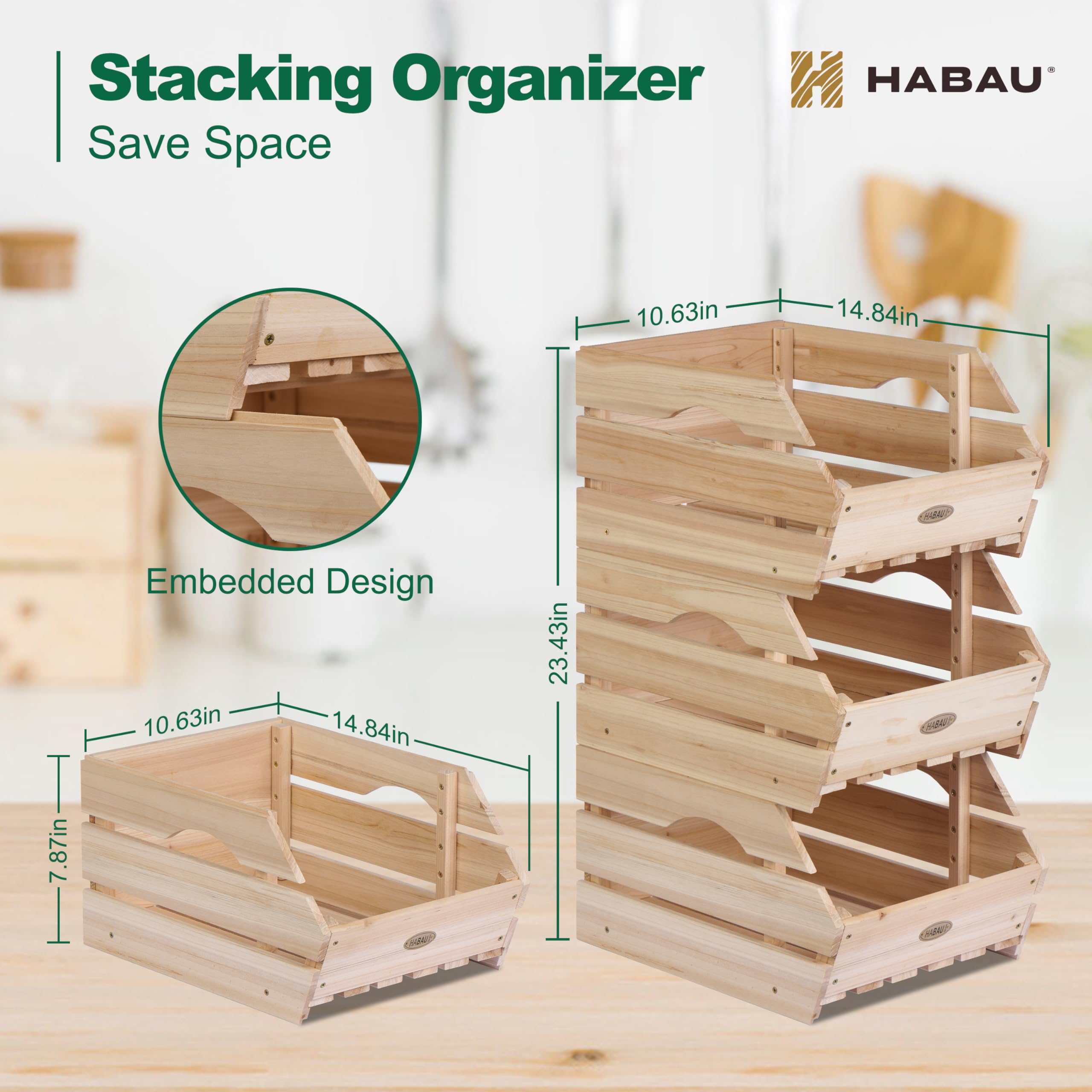 Stackable Wooden Potato Onion Storage Bins - 3-Piece Set for Kitchen Pantry Organization, Perfect for Storing Fruits and Vegetables - Ideal for Home, Restaurant, and Grocery Store Use