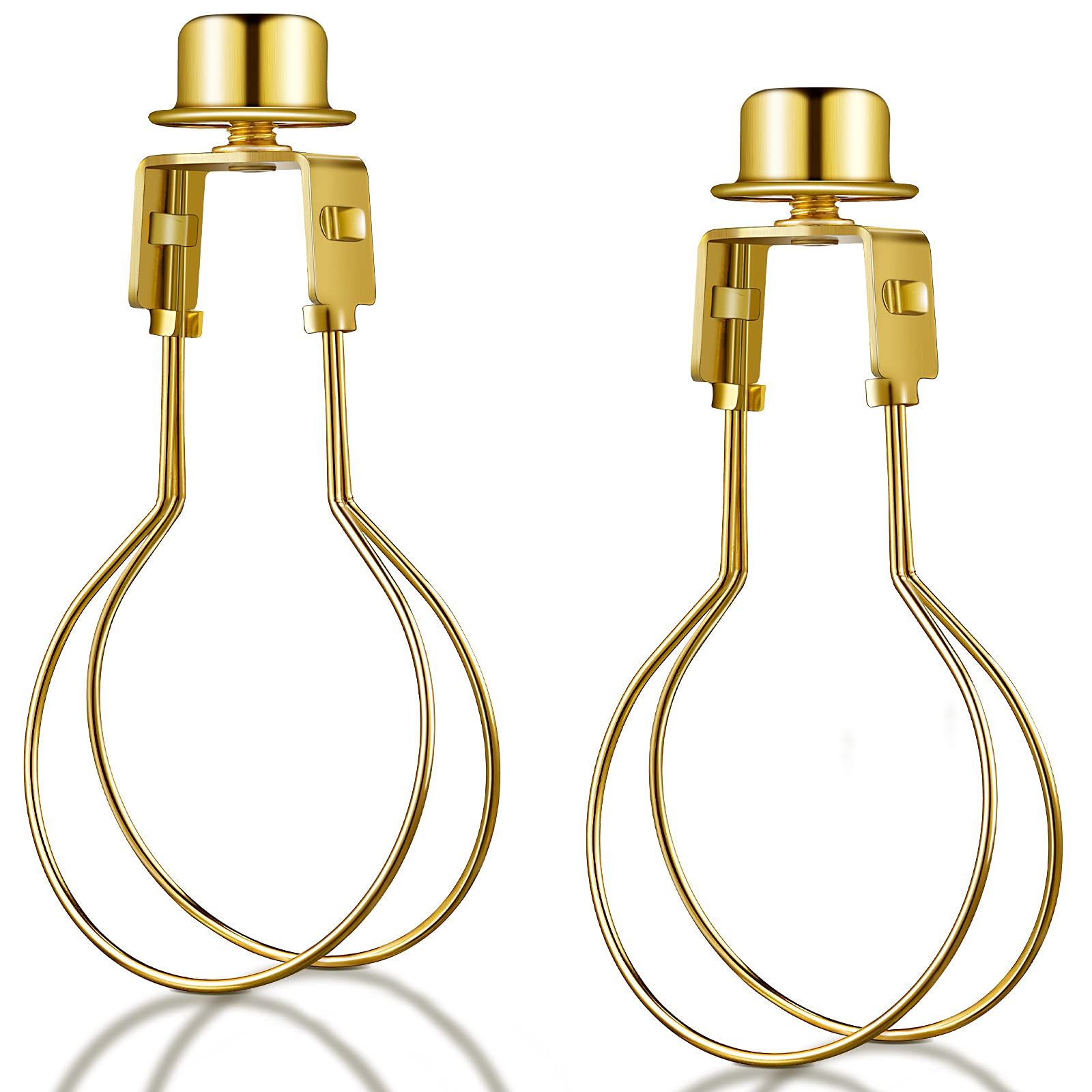 2 Pack Clip-On Bulb Lamp Shades with Finial & Levelers - Gold Lampshade Adapter for Table Lamps, Bedside Lights & Home Decor