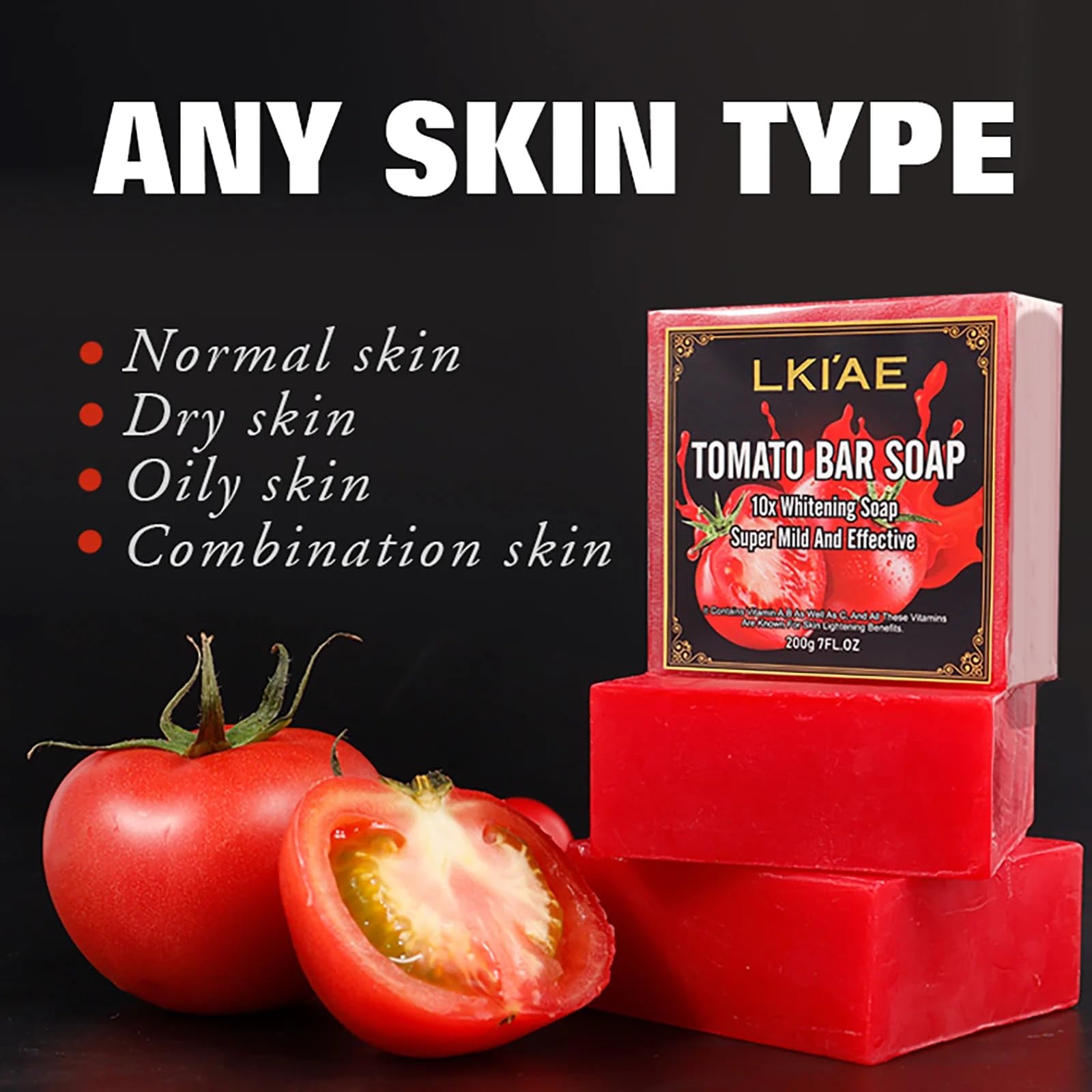 LKIAE Natural Tomato Brightening Soap Bar - Vitamin A/B/C Enriched for Deep Cleansing, Oil Control & Dark Spot Removal | Face & Body Care | 7oz (3-Pack) | Perfect for Acne-Prone Skin & Daily Skincare Routine