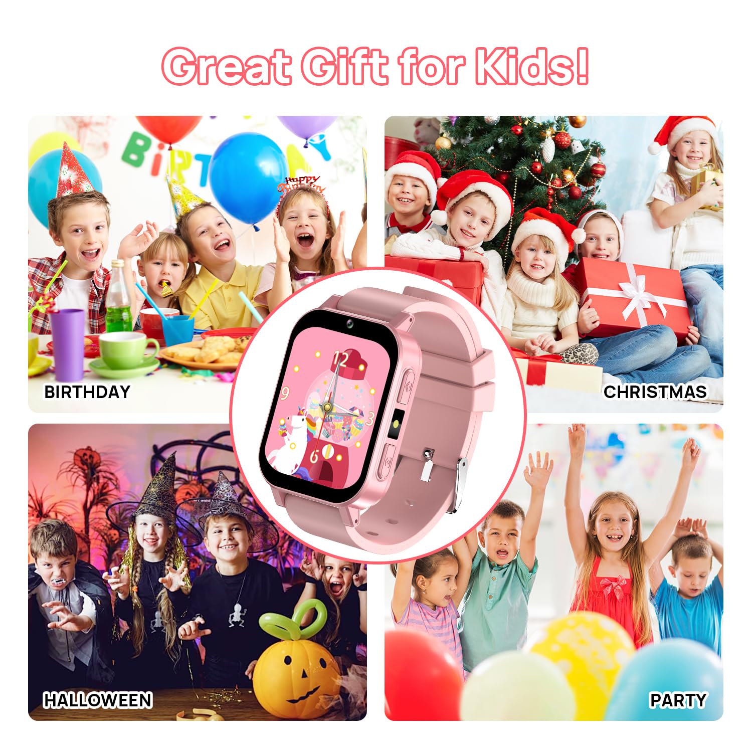 Kids Smart Watch with 30 Games, Alarm, Camera, Video Recorder & Music Player - Calculator, Calendar, Flashlight, Stopwatch & Pedometer - Perfect Gift for Boys & Girls Ages 3-12 (Pink) - Great for Playtime, Learning & Outdoor Activities