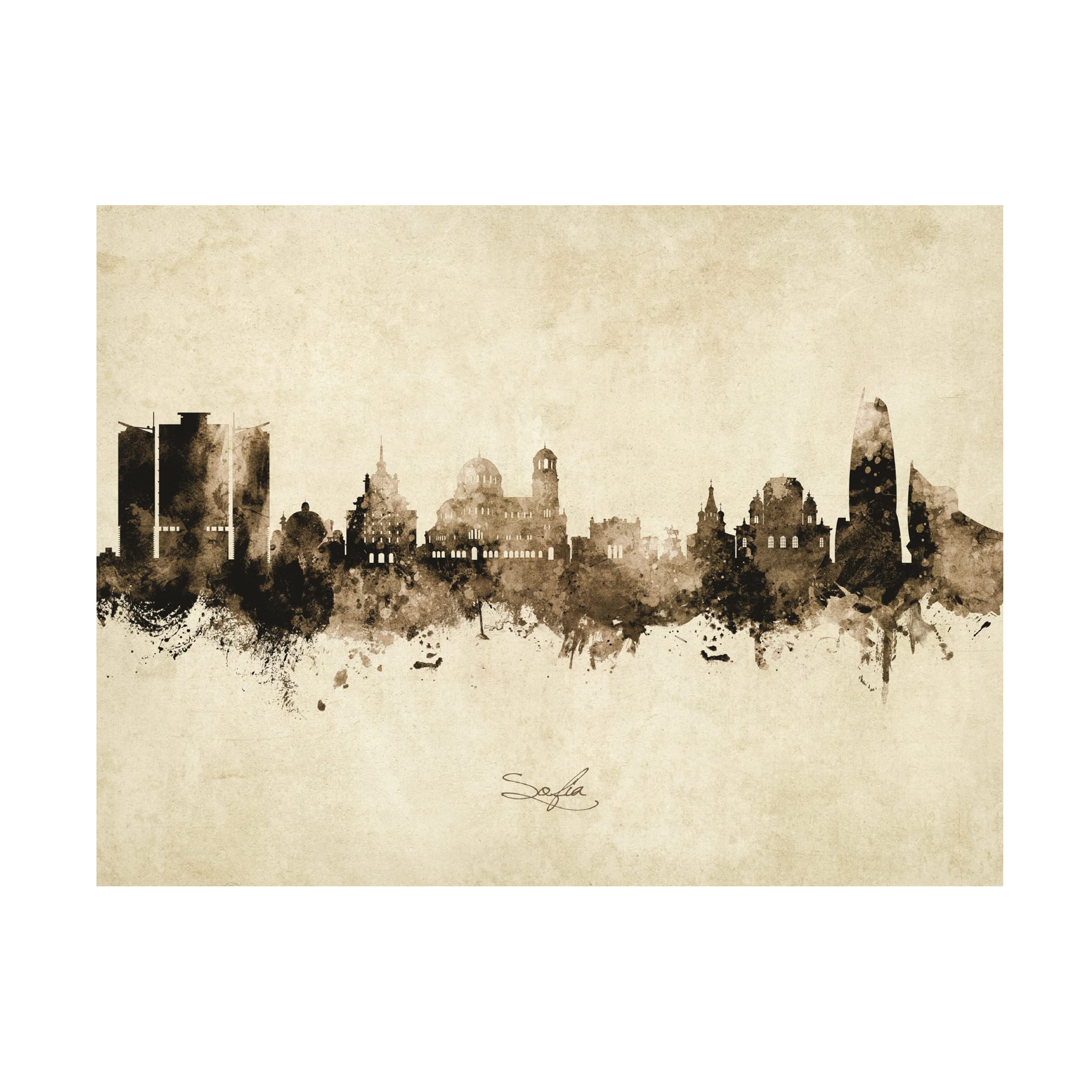 Michael Tompsett Sofia Bulgaria Skyline Vintage Canvas Art Print - Premium Wall Decor for Living Room, Bedroom & Office