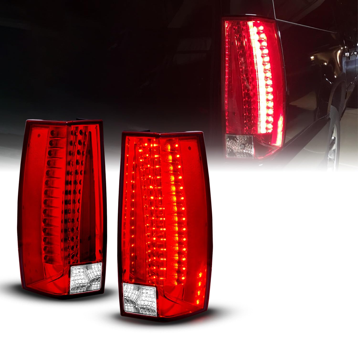 AmeriLite Red/Clear LED Tail Lights G5 for Chevy Tahoe Suburban Yukon - Pair (Left & Right) - Durable, Bright & Easy Installation - Perfect for Night Driving & Off-Road Adventures