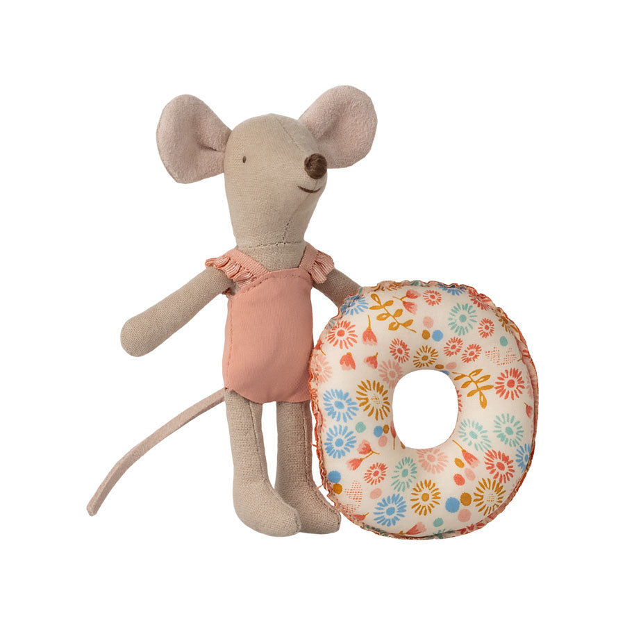 Maileg Beach Mouse with Float - Adorable Little Sister Flower Toy for Kids | Perfect for Pool, Beach & Summer Playtime