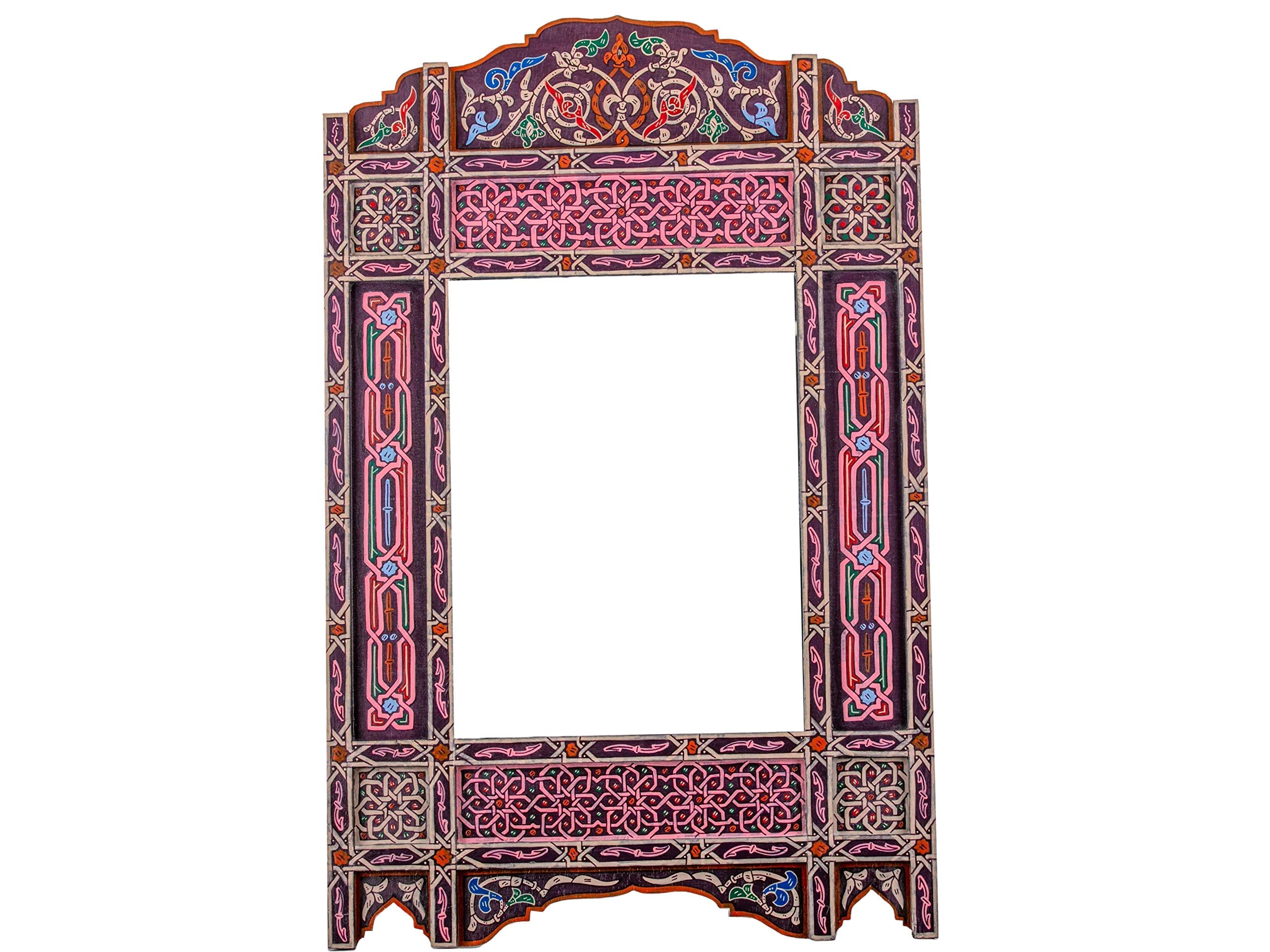 Handcrafted Moroccan Mirror Frame - Farmhouse Arch Mirror with Large Wooden Design - Rustic Bathroom & Red Brick Rectangular Hanging Wall Decor (Purple) - Perfect for Boho Home Decor, Living Room Accent & Bedroom Statement Piece