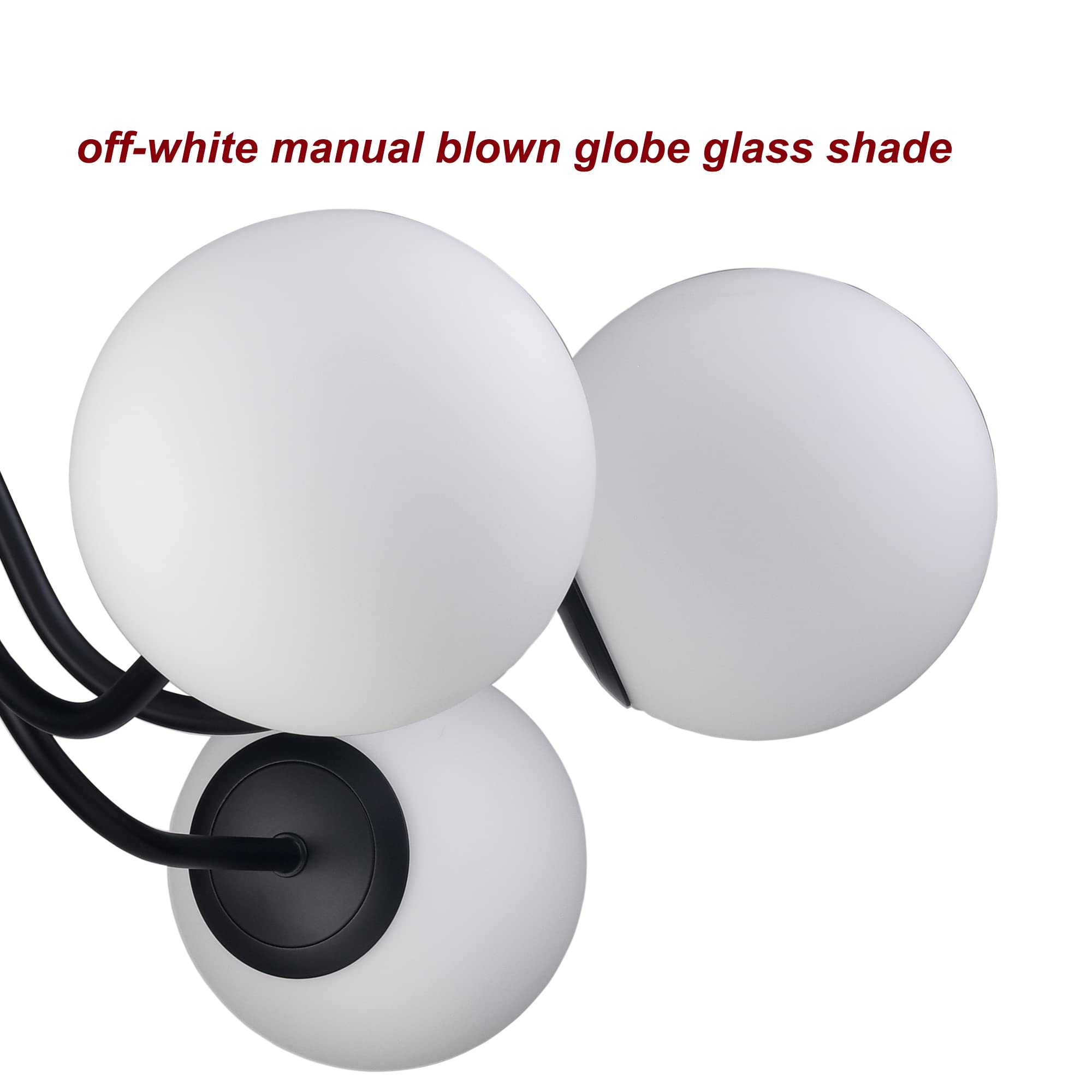 Modern 6-Light Black Metal Ceiling Light Fixture with White Glass Globe Shades - Semi Flush Mount Sputnik Chandelier for Living Room, Bedroom, Dining Room & Hallway - Perfect for Modern Home Decor & Ambient Lighting