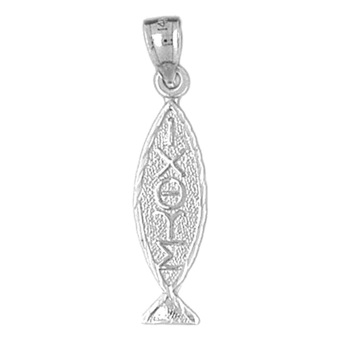 925 Sterling Silver Christian Fish Ixoye Pendant - 32mm Religious Jewelry for Baptism, Confirmation & Faith Gifts