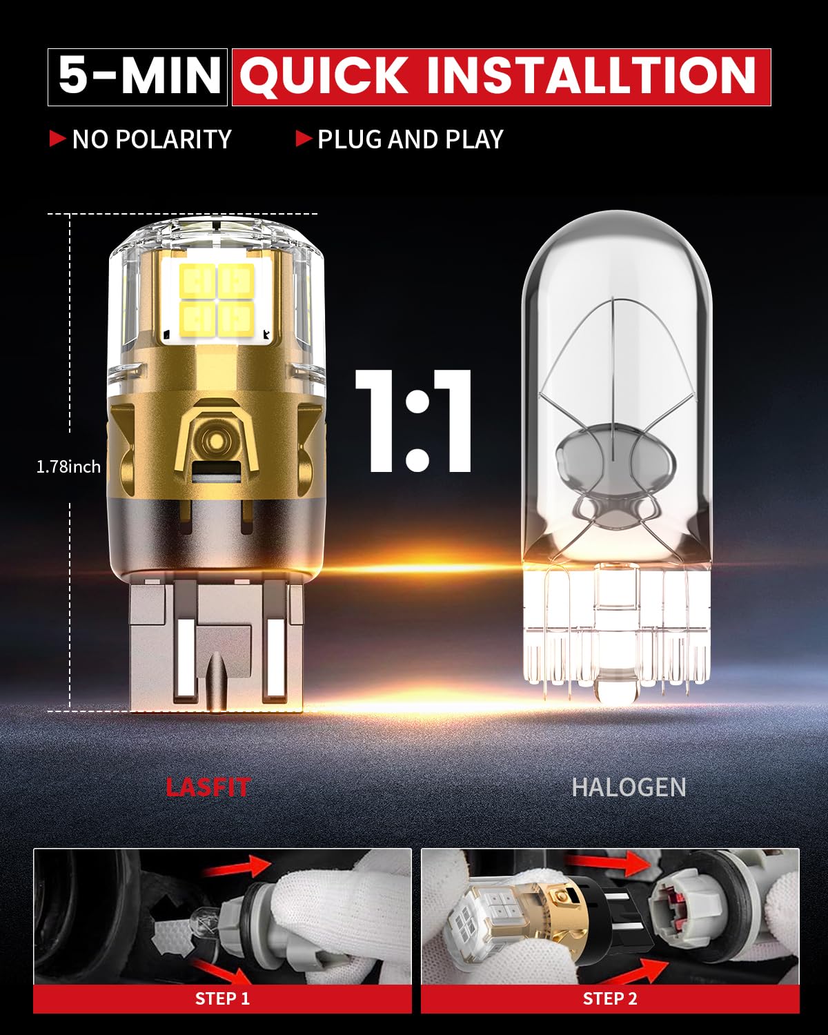 LASFIT 7443 7440 LED Bulbs Reverse Backup Light - 6000K White T20 Daytime Running DRL Parking Lamp (7444 7444na, L-7440 W21W WY21W) - Plug & Play Automotive Replacement Bulbs - Pack of 2 - Perfect for Enhanced Night Visibility & Safety in Cars, Trucks, SUVs