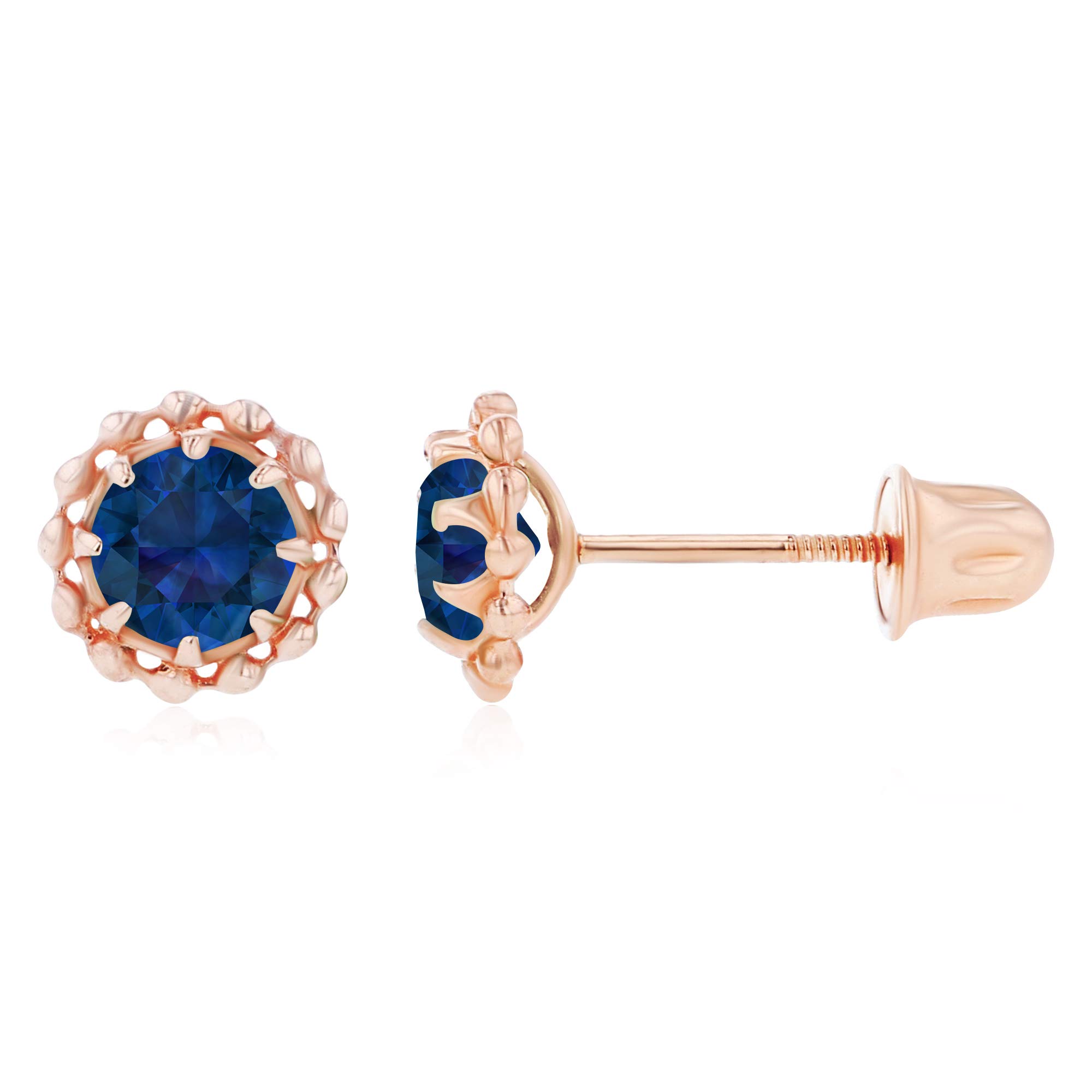 14K Gold Textured Halo Birthstone Stud Earrings for Women - 6mm & 4mm Round Screw Back Earrings | Natural Gemstone Jewelry Gift for Mom, Wife, Birthday, Anniversary | Perfect for Everyday Wear & Special Occasions