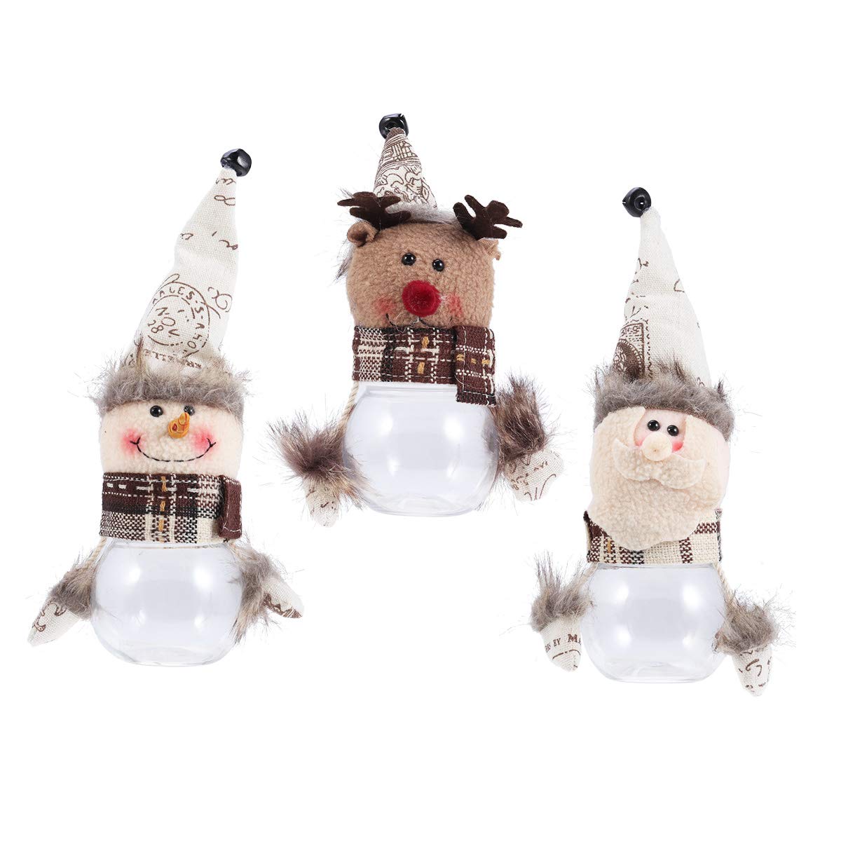 3Pcs Christmas Candy Jars - Xmas Elk, Santa, Snowman Clear Plastic Candy Containers for Holiday Party Decorations | Perfect for Home, Office & Gift Giving