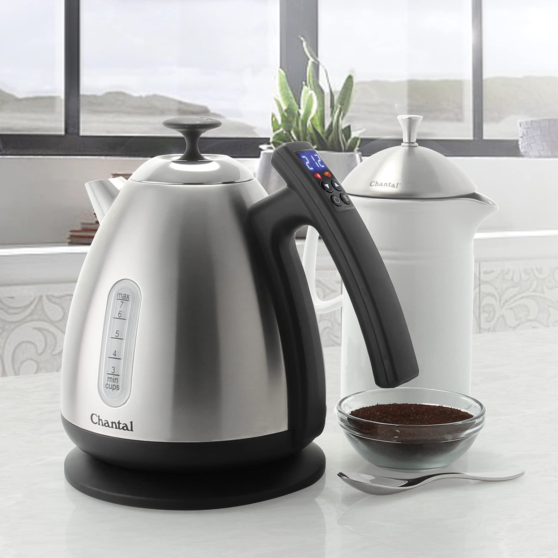 Chantal Vincent 1.75 Quart (7 Cup) Stainless Steel Electric Kettle with Temperature Control - Fast Boiling for Coffee, Tea & Hot Beverages - Perfect for Home, Office & Kitchen Use