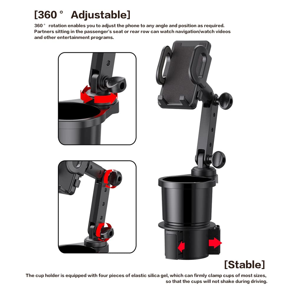 Universal Car Cup Holder Phone Mount - 360° Rotating Auto Stand for Phones & Drinks - Perfect for Road Trips & Commuting