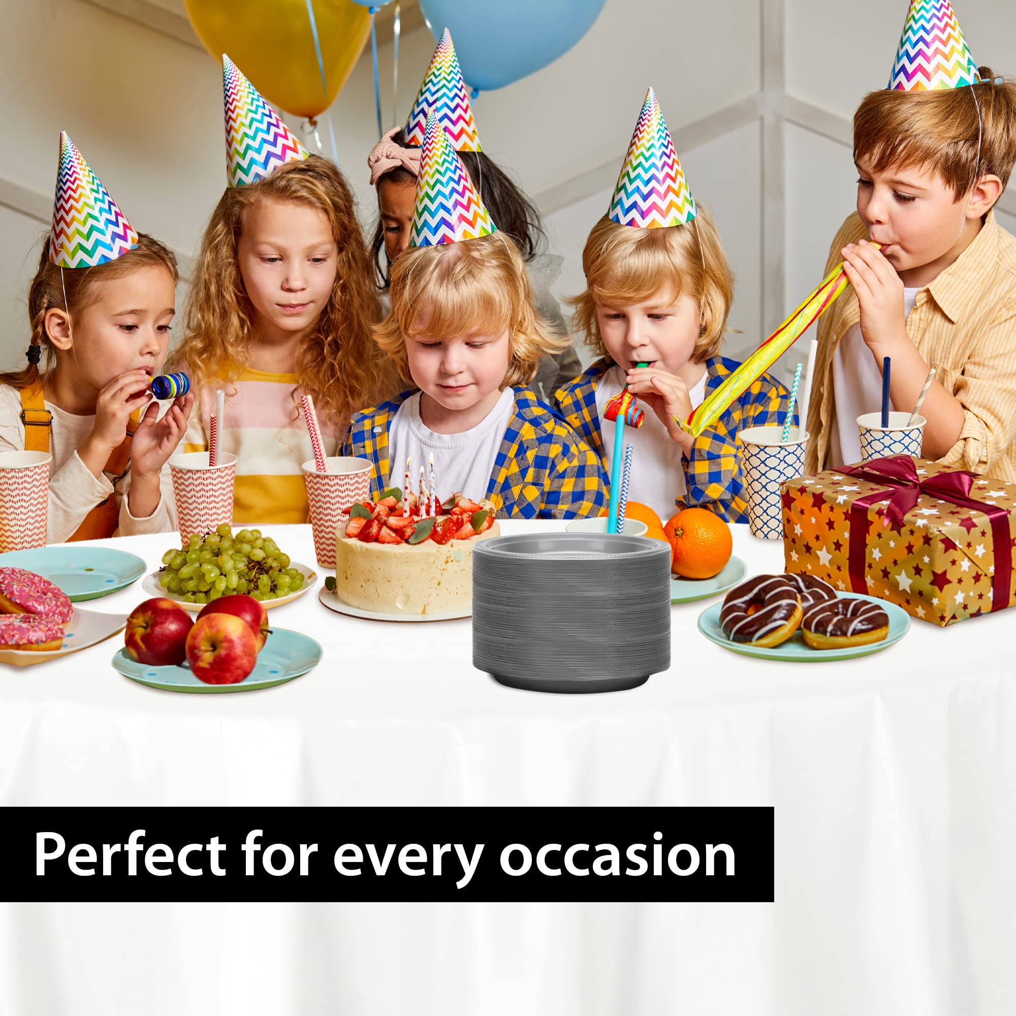 Hanna K. Signature 9 Inch Silver Plastic Plates - 600 Count Disposable Round Party Plates for Weddings, BBQs, Birthdays & Desserts - Elegant & Durable for Any Celebration
