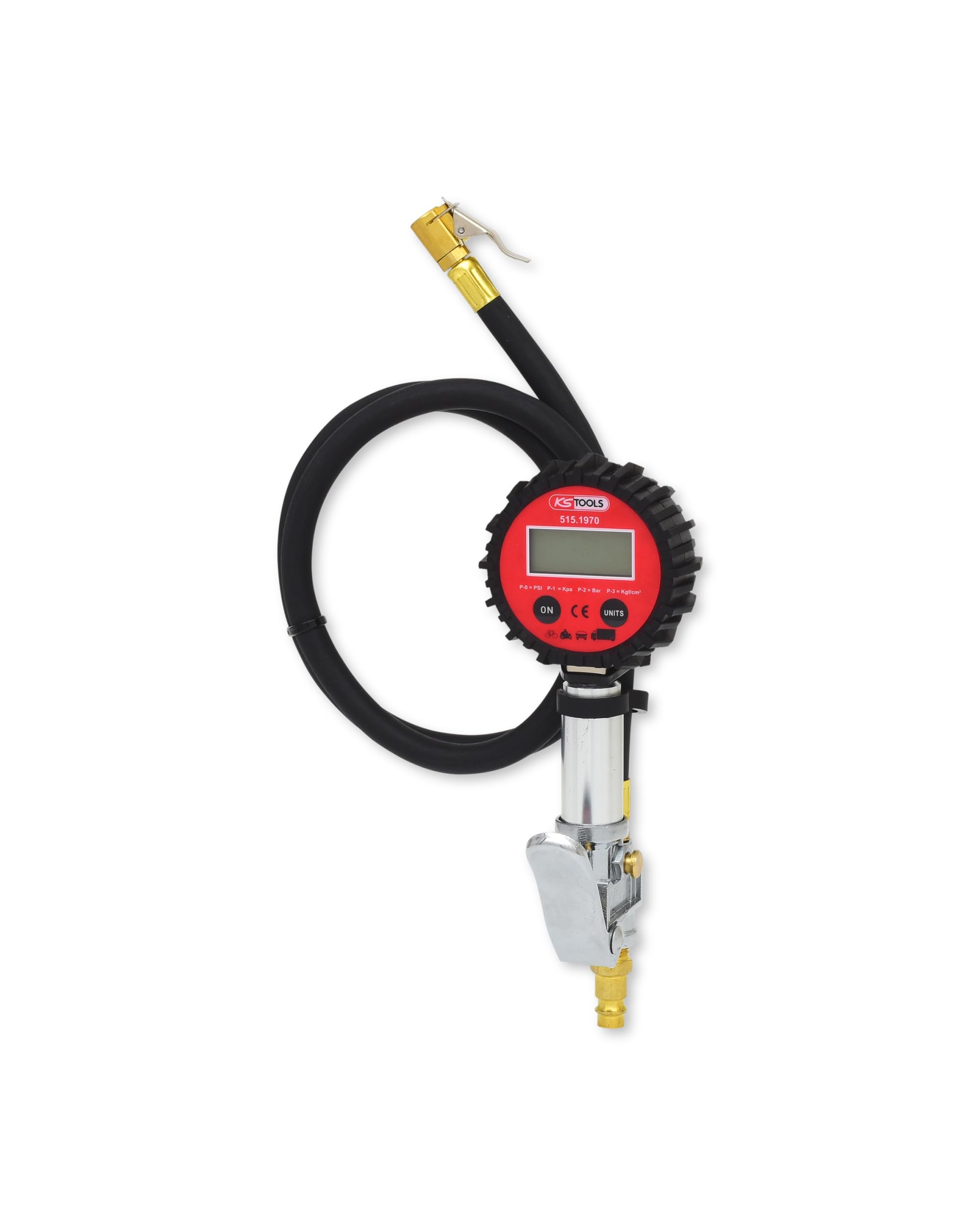 KS TOOLS 515.1970 Digital Tire Pressure Gauge 0-14 Bar (0-200 PSI) - Accurate Air Pressure Meter for Car, Bike, Motorcycle Tires - Easy to Read LCD Display - Perfect for Home, Garage & Roadside Use