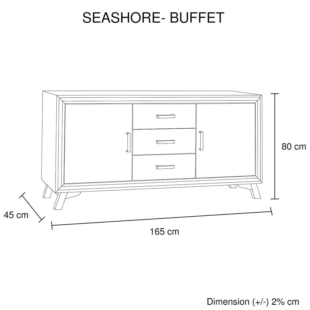 Silver Buffet Sideboard with Solid Acacia Wood Frame & Veneer - 3 Drawer Storage Cabinet for Dining Room, Living Room, or Entryway Organization