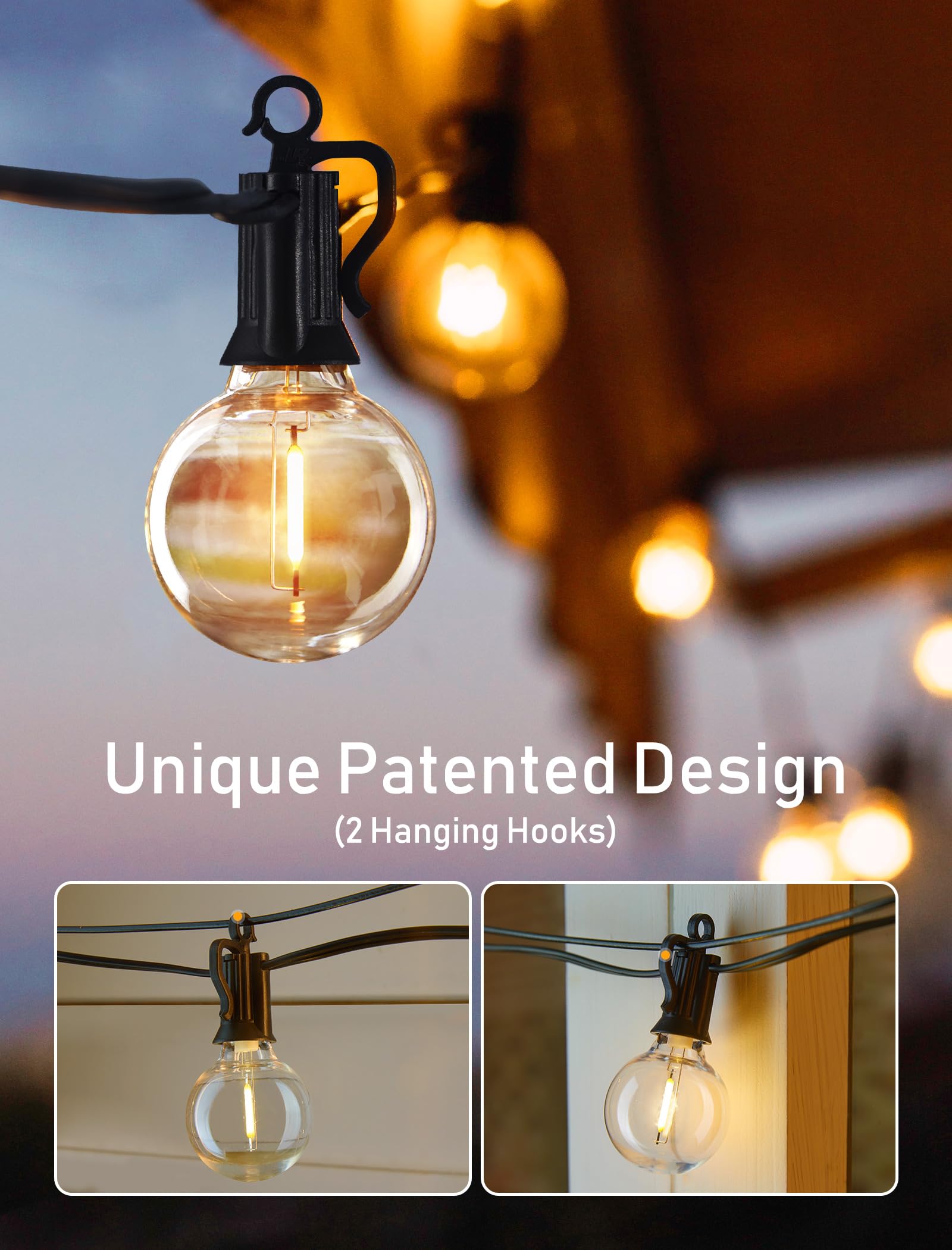 Brightown Outdoor String Lights - 2 Pack 100 Ft Commercial Grade Waterproof Connectable Patio Lights with 50 G40 Shatterproof Bulbs for Backyard, Bistro, Porch, Cafe | Perfect for Weddings, Parties & Outdoor Decor