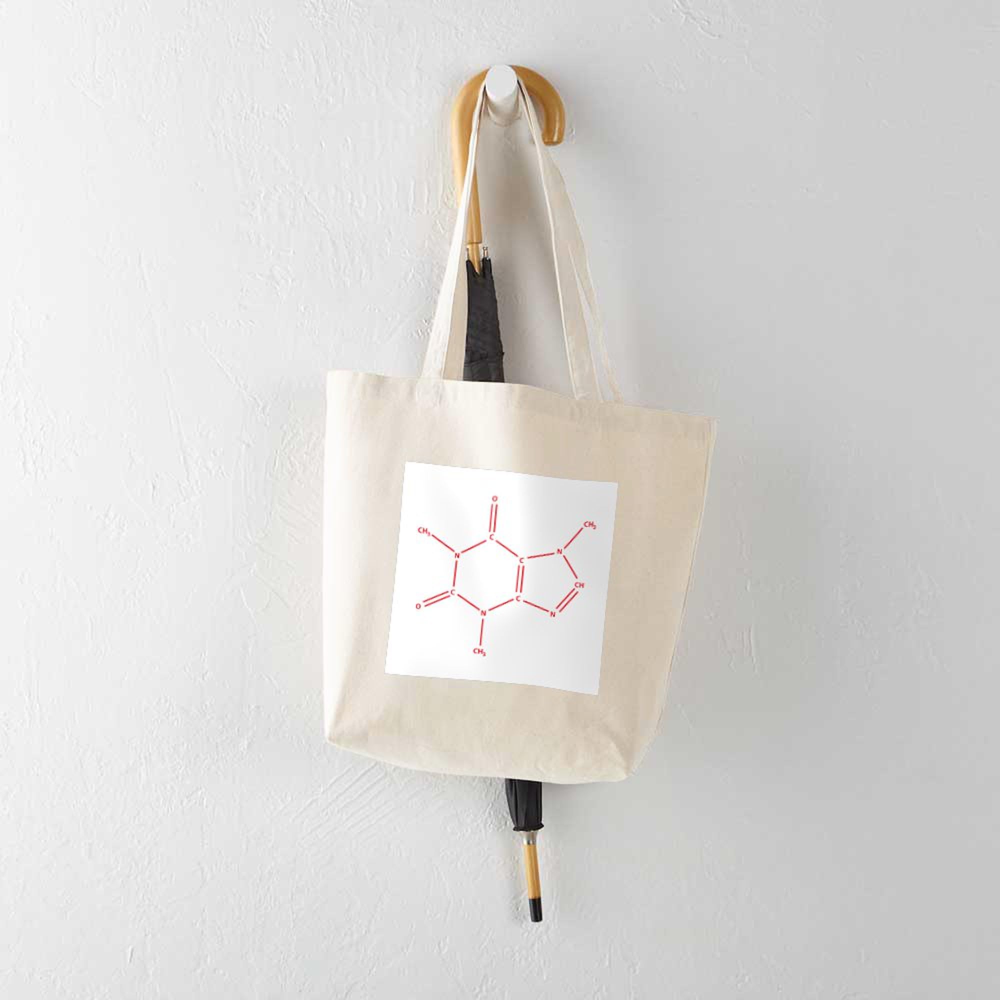 Caffeine Molecule Tote Bag - Natural Canvas Reusable Shopping Bag for Coffee Lovers, Groceries & Beach Essentials