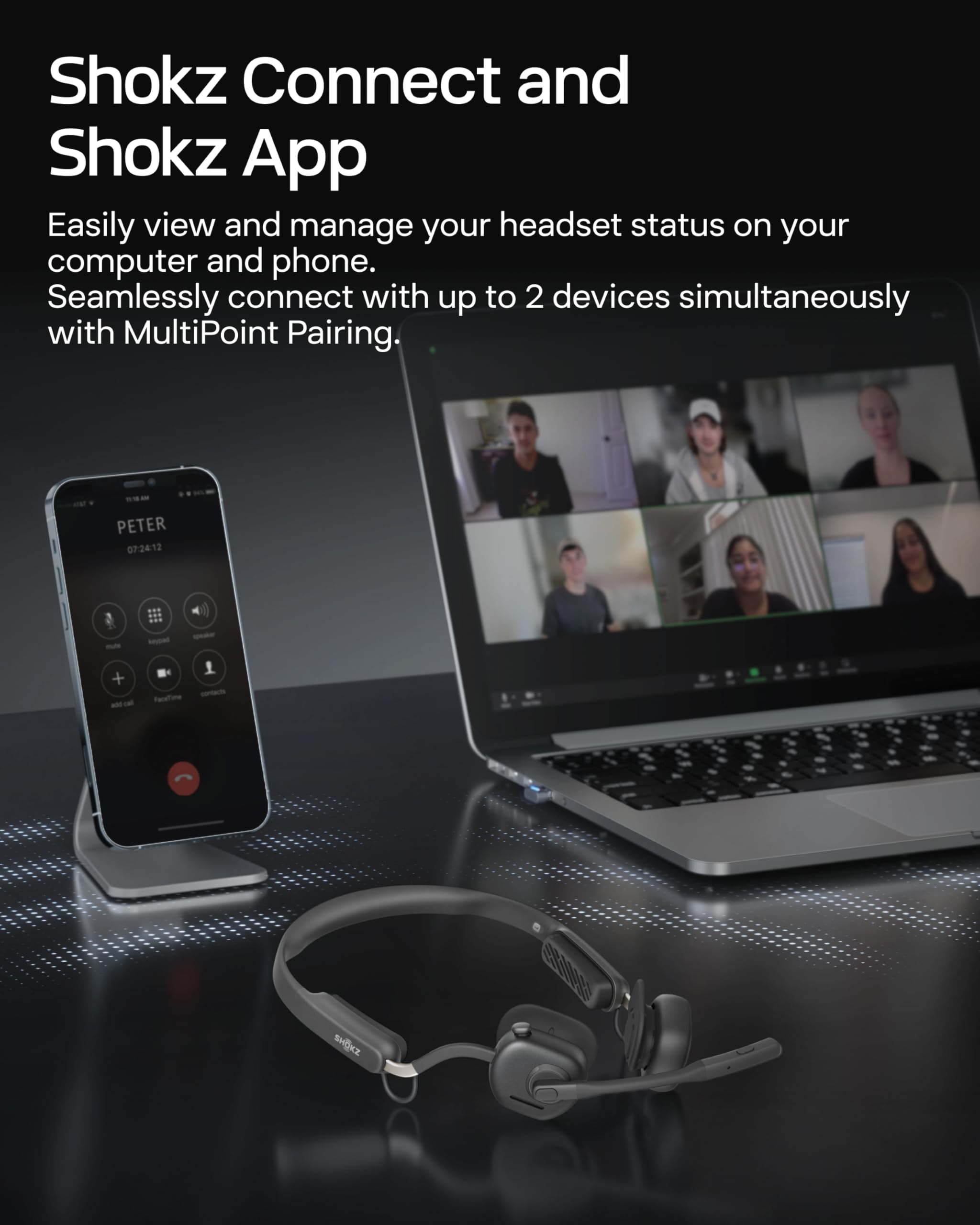 SHOKZ OpenMeet UC Wireless Open-Ear Bluetooth Headset with Noise Cancelling Mic for PC & Mac - USB-A Dongle, Mute Button, Custom Fit & Smart App Control - Perfect for Remote Work, Video Calls & Office Meetings (Model C610 UC)