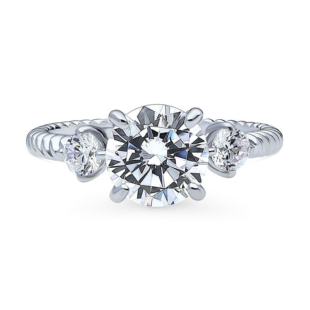 BERRICLE Sterling Silver 3-Stone Wedding & Engagement Ring - 2 Carat Round Cut Cubic Zirconia CZ Woven Band for Women - Rhodium Plated Size 4-10 - Perfect for Proposals, Anniversaries & Special Occasions