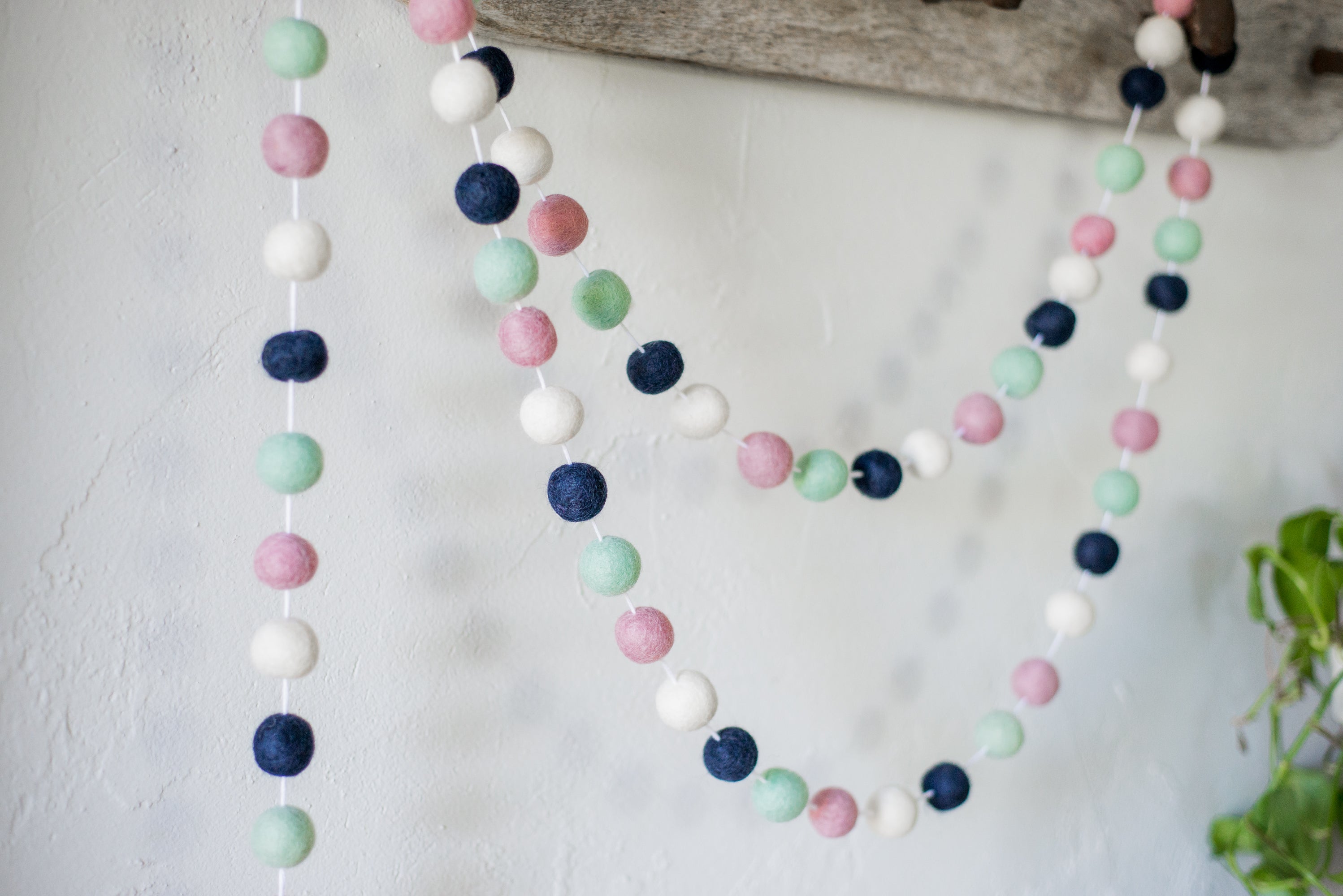 Navy Mint Felt Ball Garland - Handmade Wool Decoration for Nursery, Wedding, Party & Home Decor | Perfect for Baby Showers, Christmas Tree, Wall Hanging and Boho Style Interiors