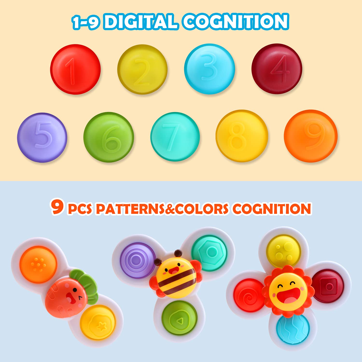 Baby Suction Cup Spinner Toy - 3pc Fidget Sensory Toy for Toddlers 1-3, Bath & Birthday Gift for Boys Girls