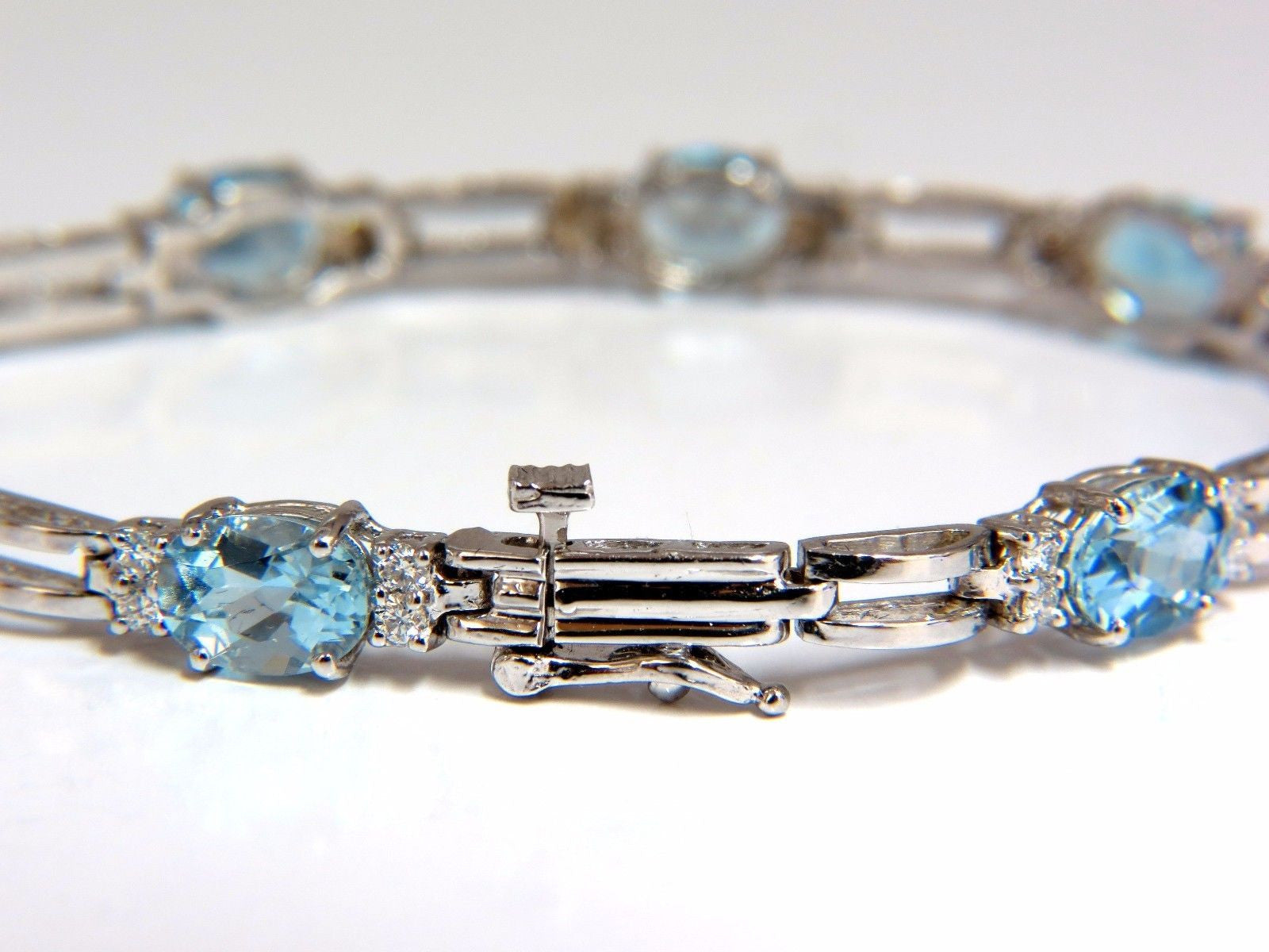 9.84ct Natural Aquamarine Diamond Tennis Bracelet in 14K Gold - Vivid Prime Aqua Blue Gemstone Jewelry for Women, Perfect for Weddings, Parties & Special Occasions