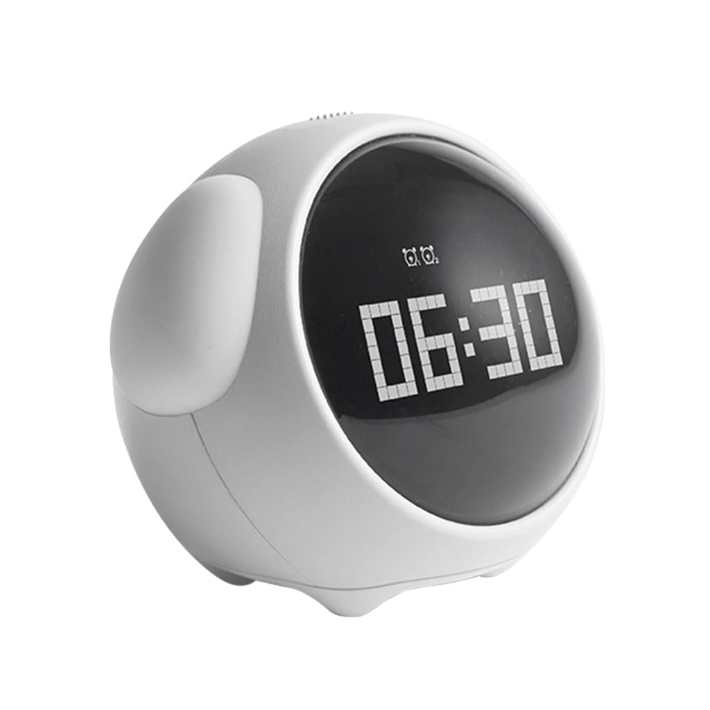 XDCHLK Cute Expression Alarm Clock with Voice Control, LED Night Light, USB Charging & Snooze Function - White Digital Clock for Bedroom, Desk, Kids Room (11 x 10.5 x 9.3cm) - Perfect for Home, Office & Travel Use