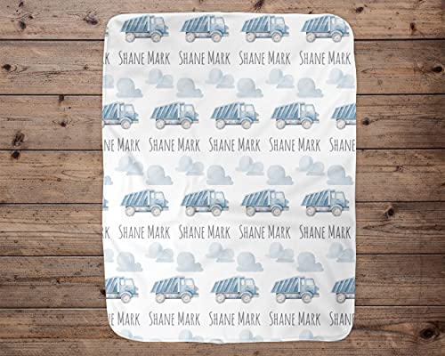Personalized Blue Dump Truck Construction Baby Blanket - Custom Name Fleece Sherpa Blanket for Boys | Baby Shower Gift, Nursery Decor & Cozy Toddler Blanket for Playtime & Naps