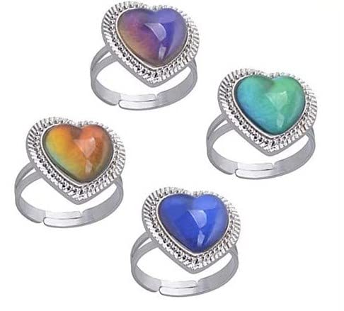 Amosfun 4PCS Heart Shape Adjustable Mood Rings - Color Changing Jewelry for Women, Girls, Boys & Kids | Bulk Fashion Rings for Parties, Gifts & Everyday Wear