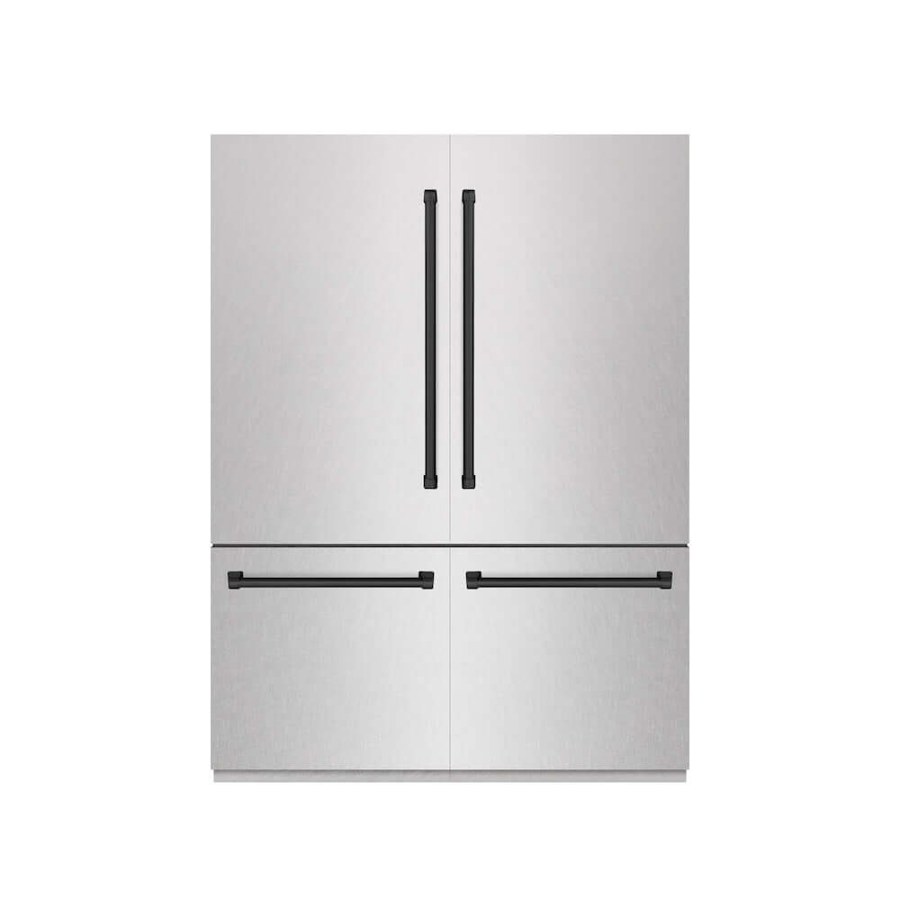 ZLINE Autograph Edition 60-Inch French Door Built-In Refrigerator with Bottom Freezer - 32.2 cu.ft Capacity, Water Dispenser & Ice Maker - Satin Stainless Steel Exterior with Graphite Gray Interior & Matte Black Accents (GRBIVZ SN 60 MB) - Perfect for Modern Kitchens, Open-Concept Homes & Gourmet Cooking Spaces