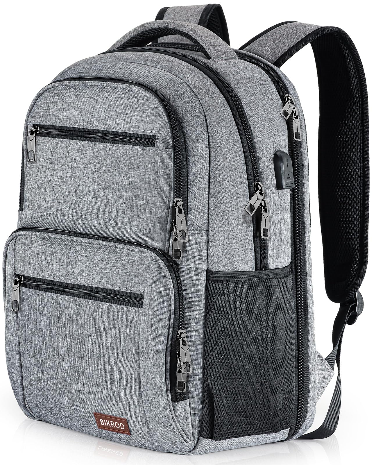 BIKROD Men's Waterproof Travel Backpack with USB Charging Port - TSA Approved Anti-Theft Laptop Backpack for Business & College, Fits 15.6 Inch Notebook - Perfect for Commuting, Air Travel & Daily Use (Grey)