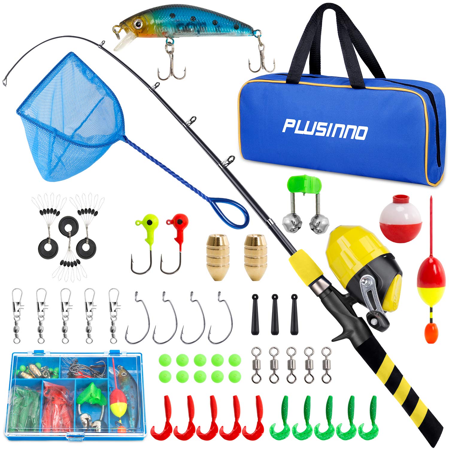 PLUSINNO Kids Fishing Pole - Telescopic Fishing Rod and Reel Combo Kit with Tackle Box | Lightweight Portable Fishing Gear for Boys, Girls & Youth | Perfect for Beginners, Outdoor Camping, and Family Fishing Trips