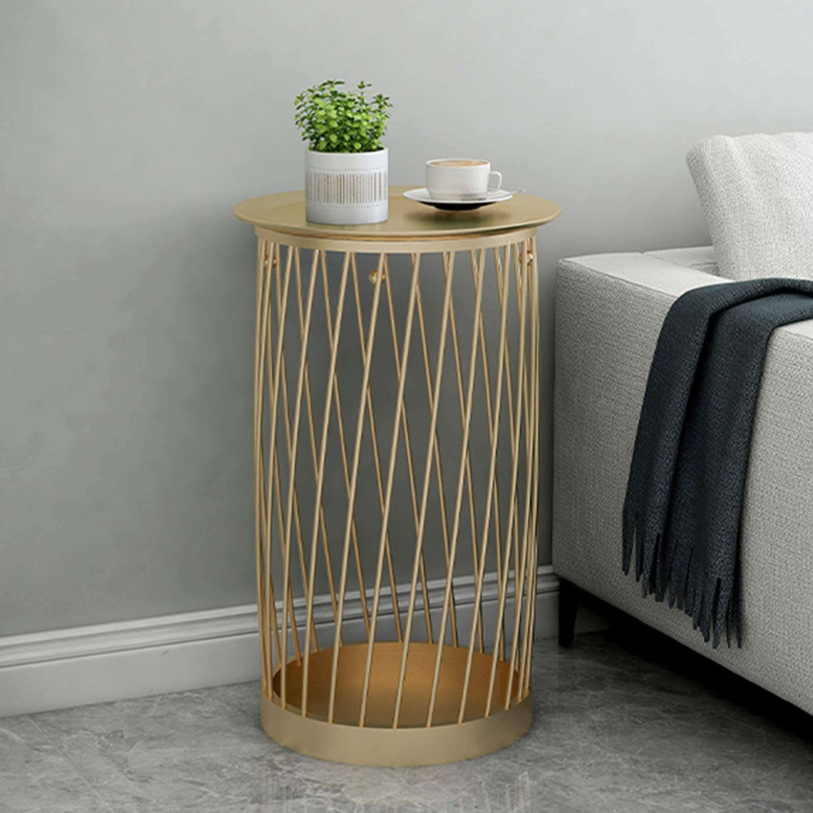 Gold Metal Entryway Umbrella Stand with Round Tray - 19.7