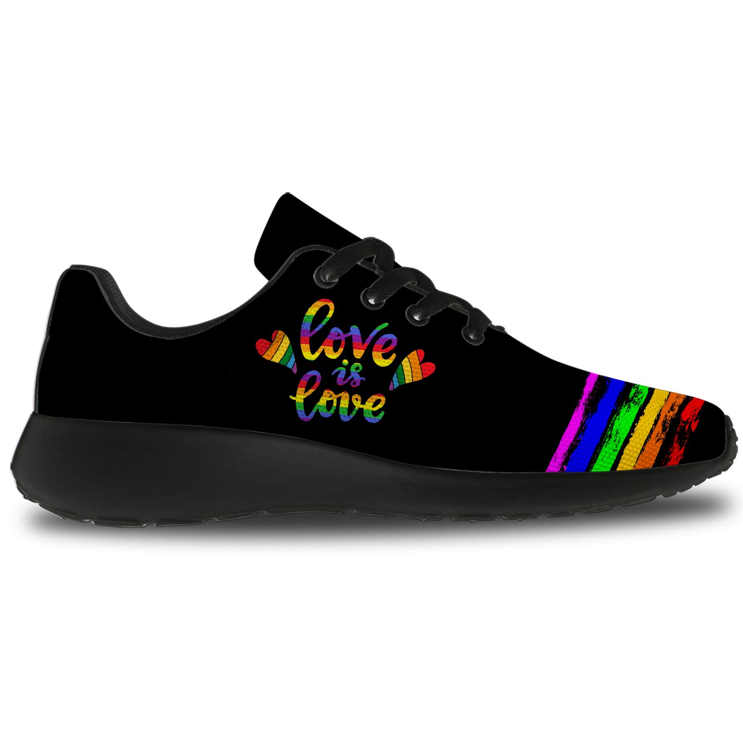 **horethy Unisex Pride Running Shoes - Rainbow LGBT Gay Flag Sneakers for Men & Women - Size 10.5 Men/12 Women - Black - Perfect for Walking, Tennis & Pride Events**